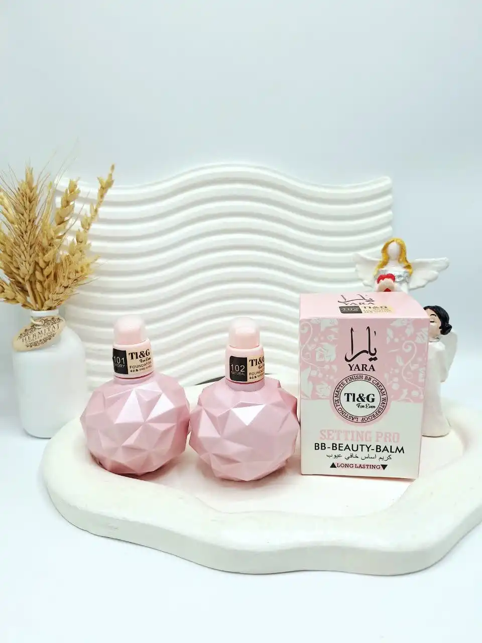 بی بی کرم پودر الماسی یارا  صورتی با پوشش بالا کد 0751