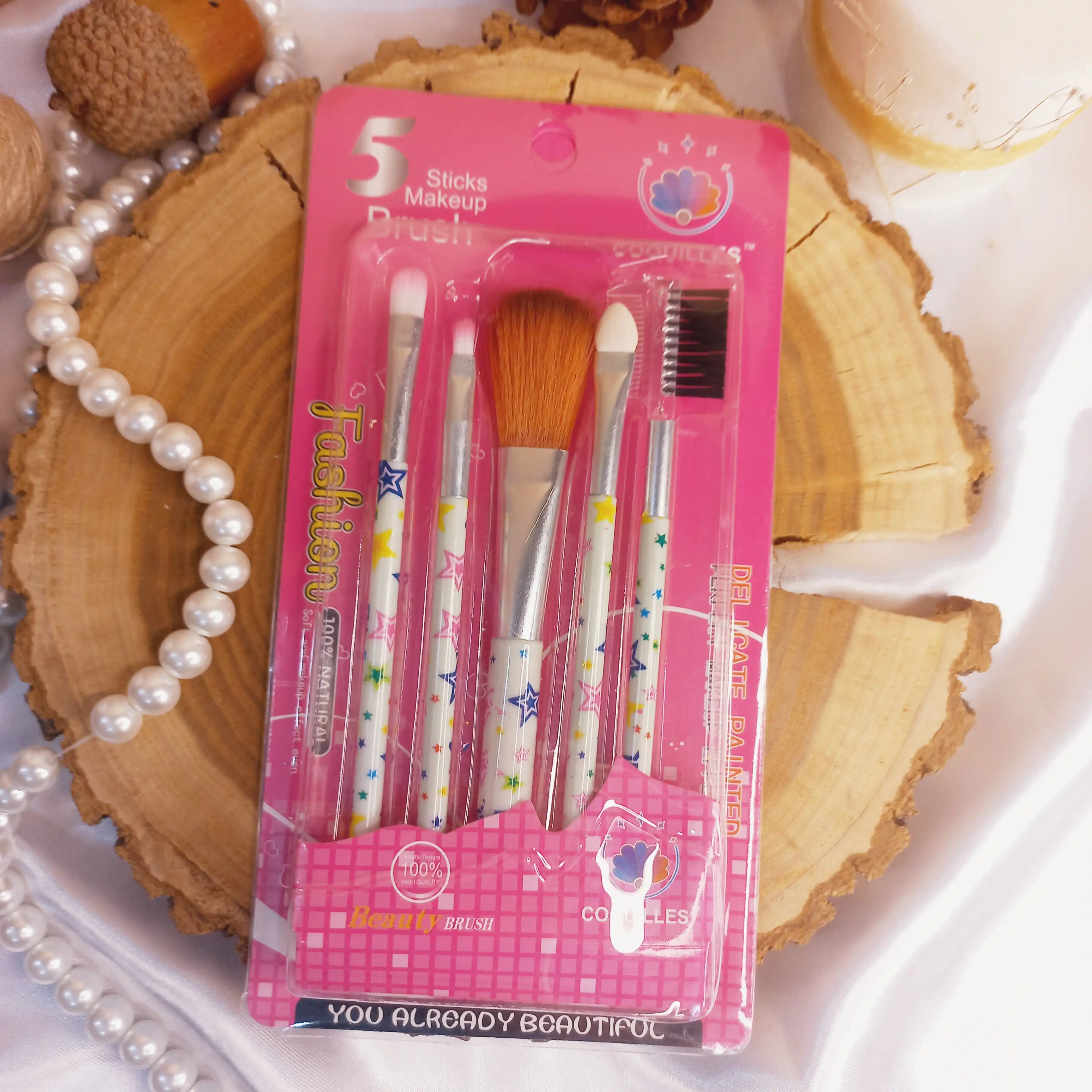 ست براش 5 عددی طرح رنگارنگ ستاره ای