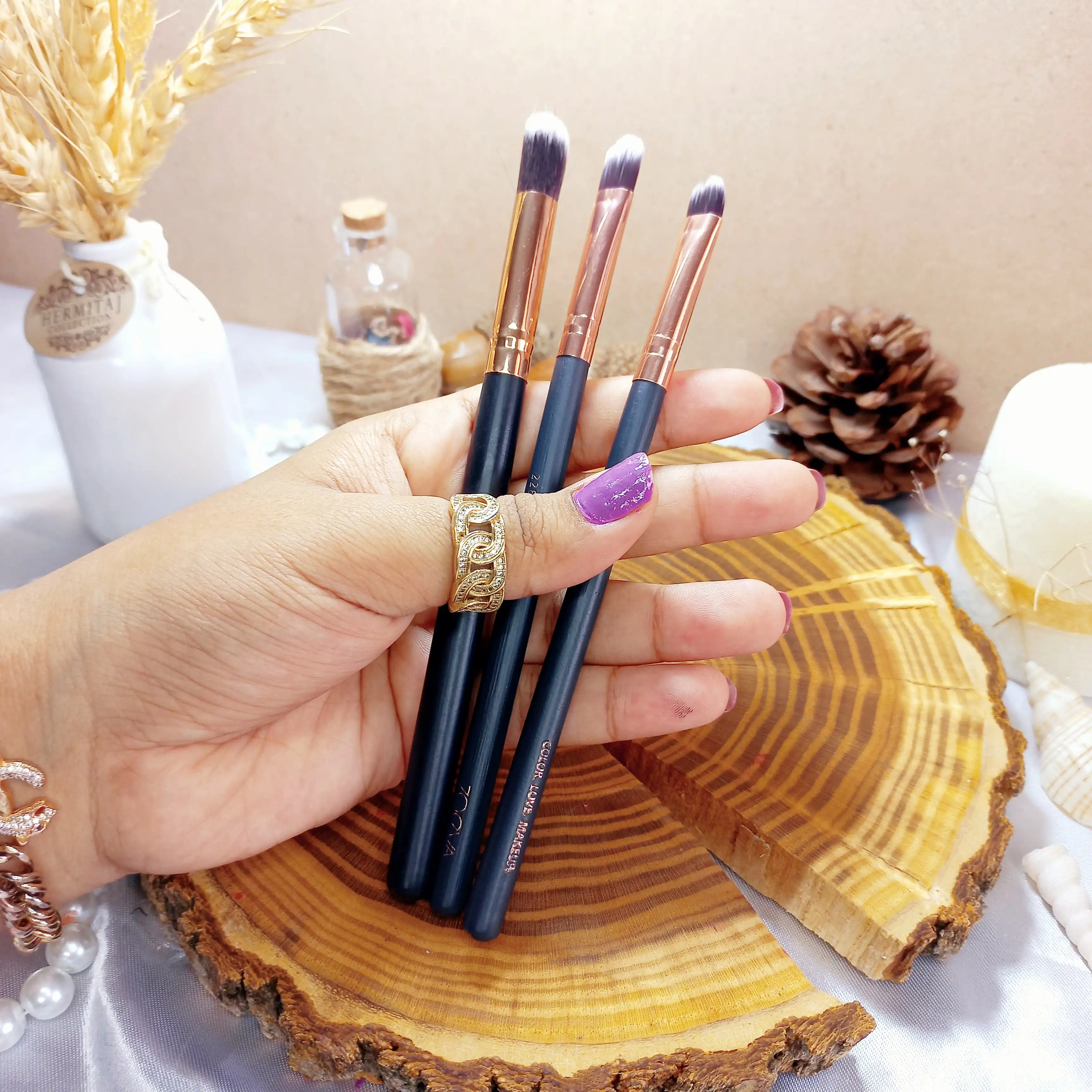 ست براش مشکی اصل 15 عددی لاکچری زووا با کیف چرمی ZOEVA (کیف قهوه ای تیره )