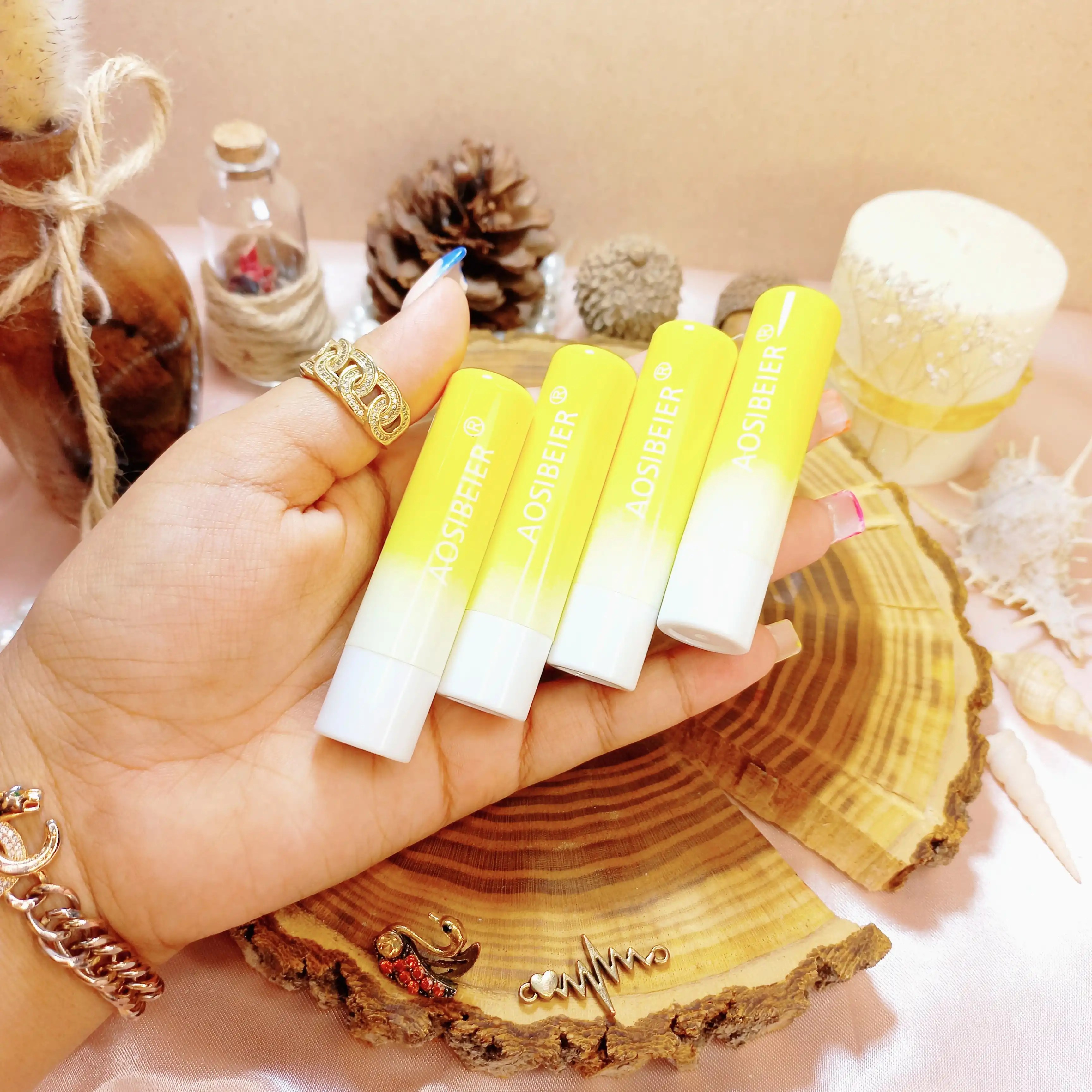 بالم لب طرح گربه فانتزی زرد