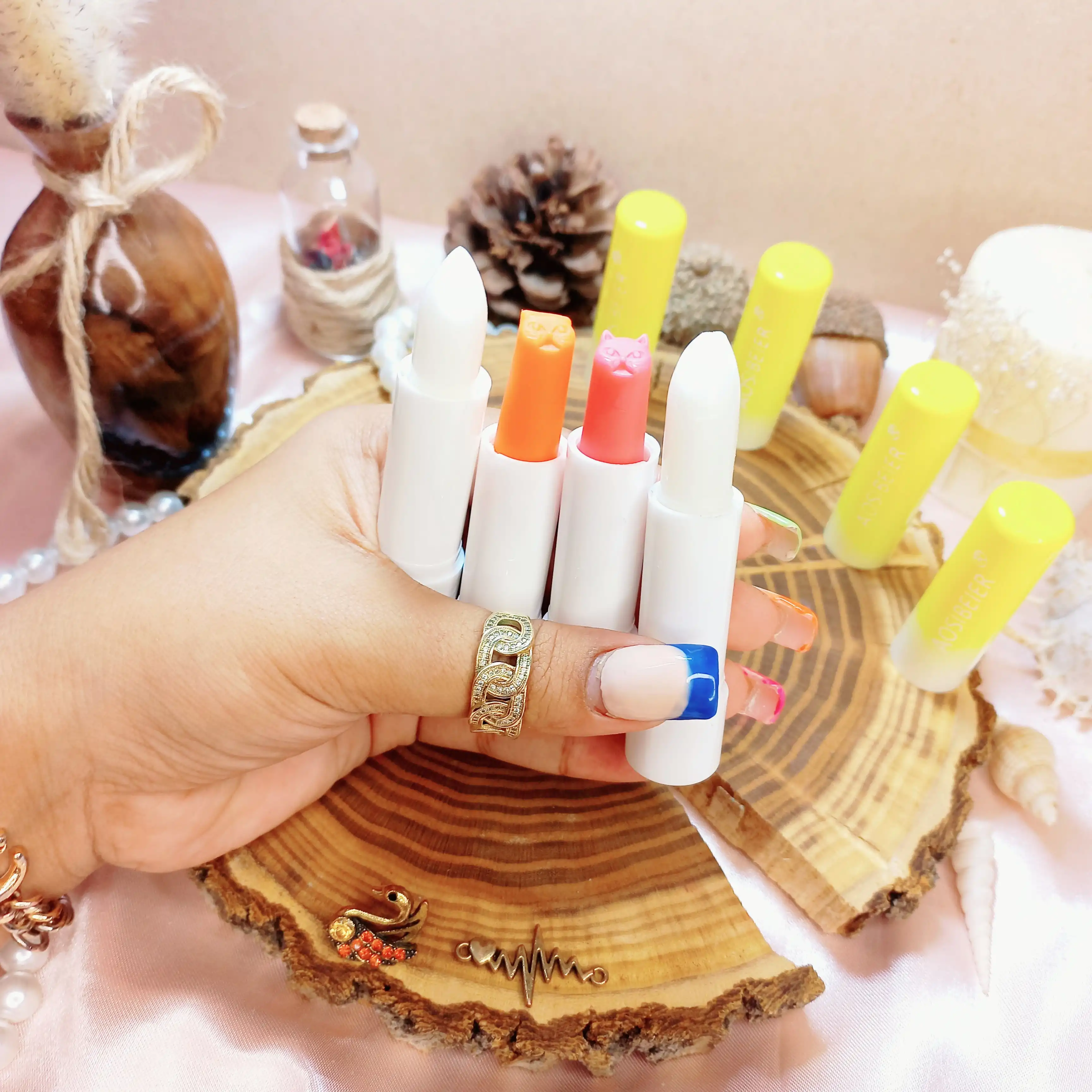 بالم لب طرح گربه فانتزی زرد