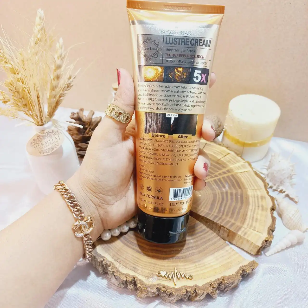 کرم مو جدید کراتین و پروتئین 5 کاره هپی لیدی حجم 300 میلی لیتر