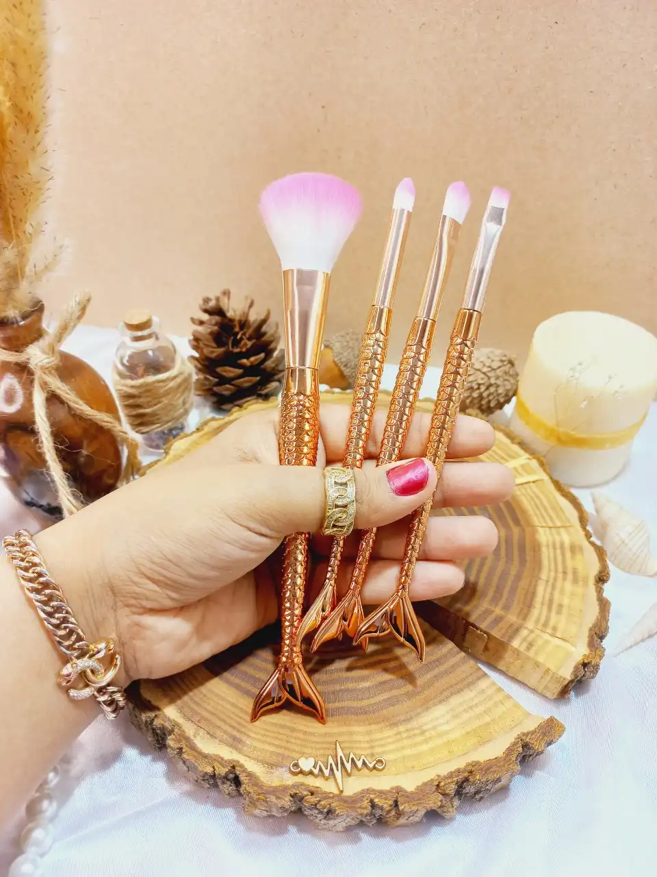 براش 4 تیکه پری دریایی دسته الماسی اماراتی برجسته اصلی