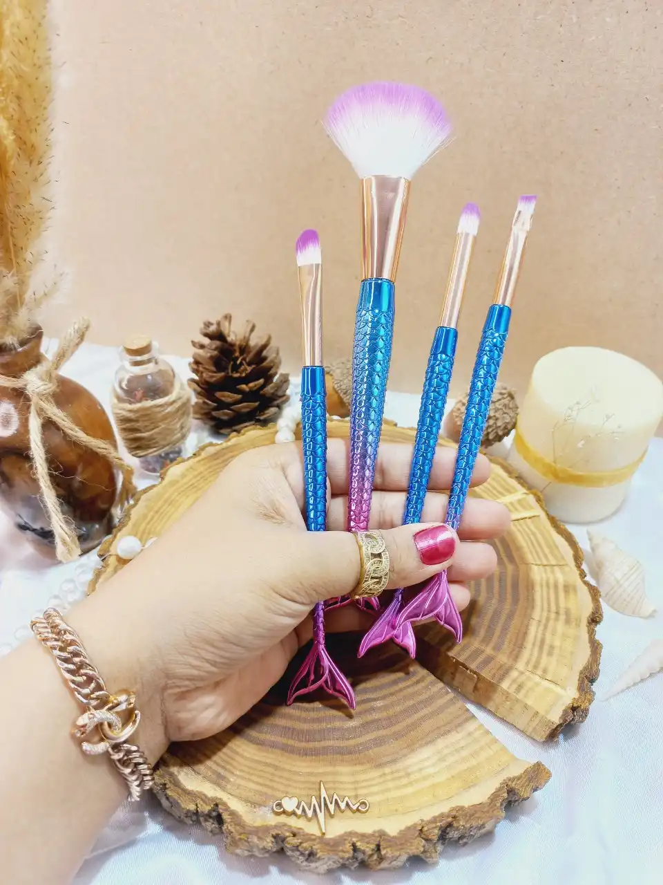 براش 4 تیکه پری دریایی دسته الماسی اماراتی برجسته اصلی