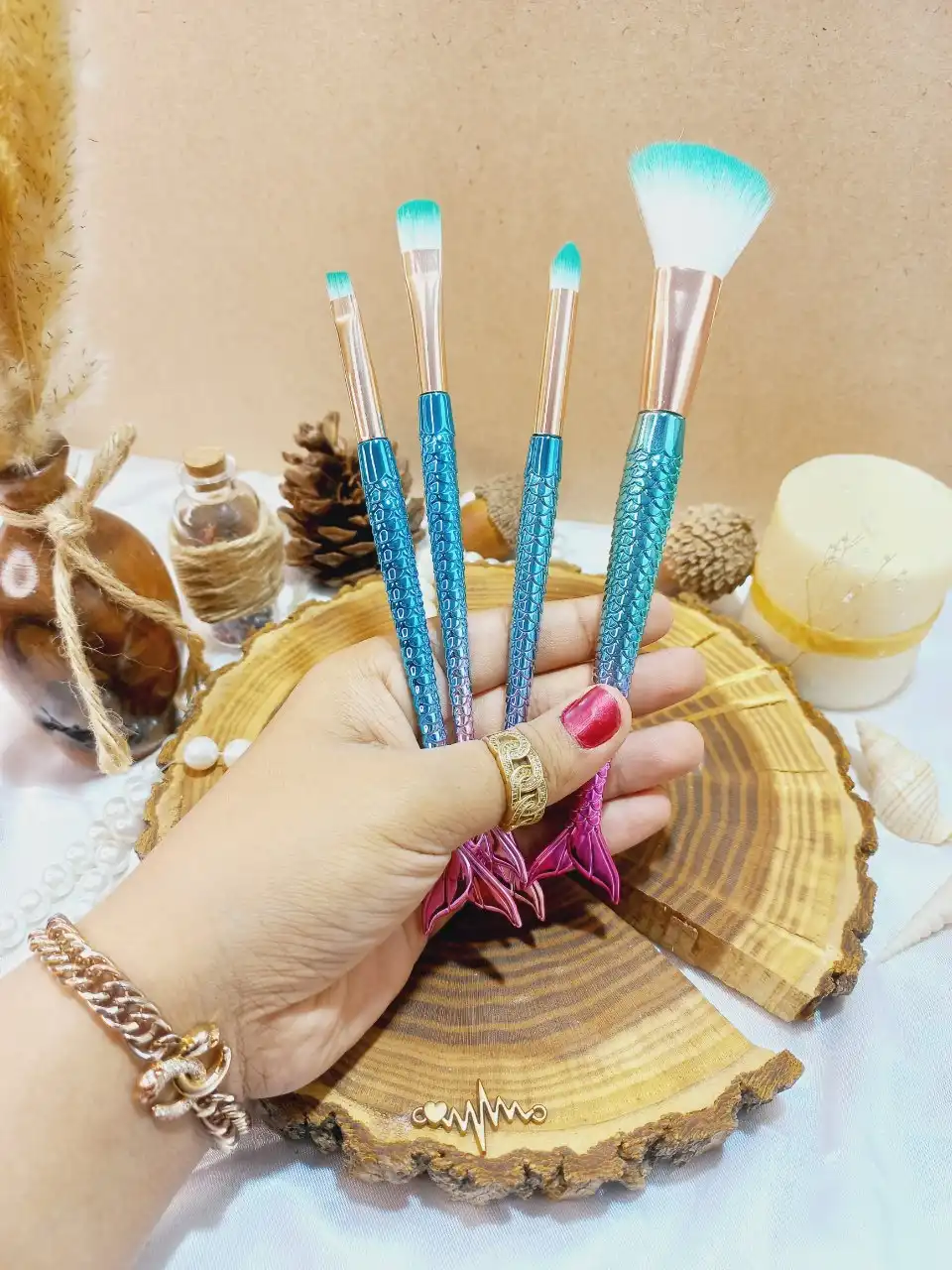 براش 4 تیکه پری دریایی دسته الماسی اماراتی برجسته اصلی