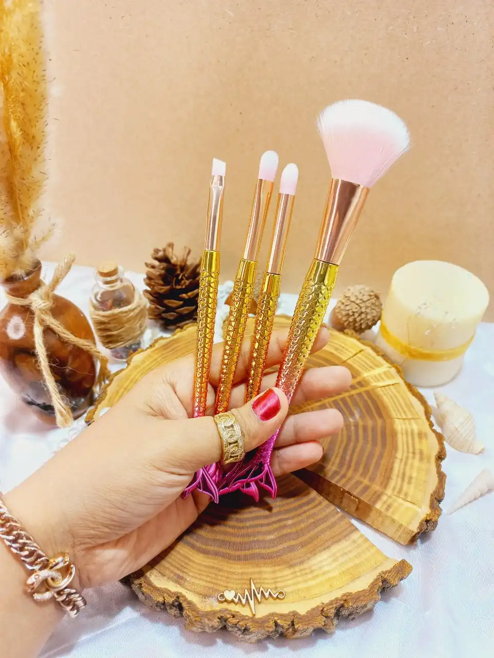 براش 4 تیکه پری دریایی دسته الماسی اماراتی برجسته اصلی