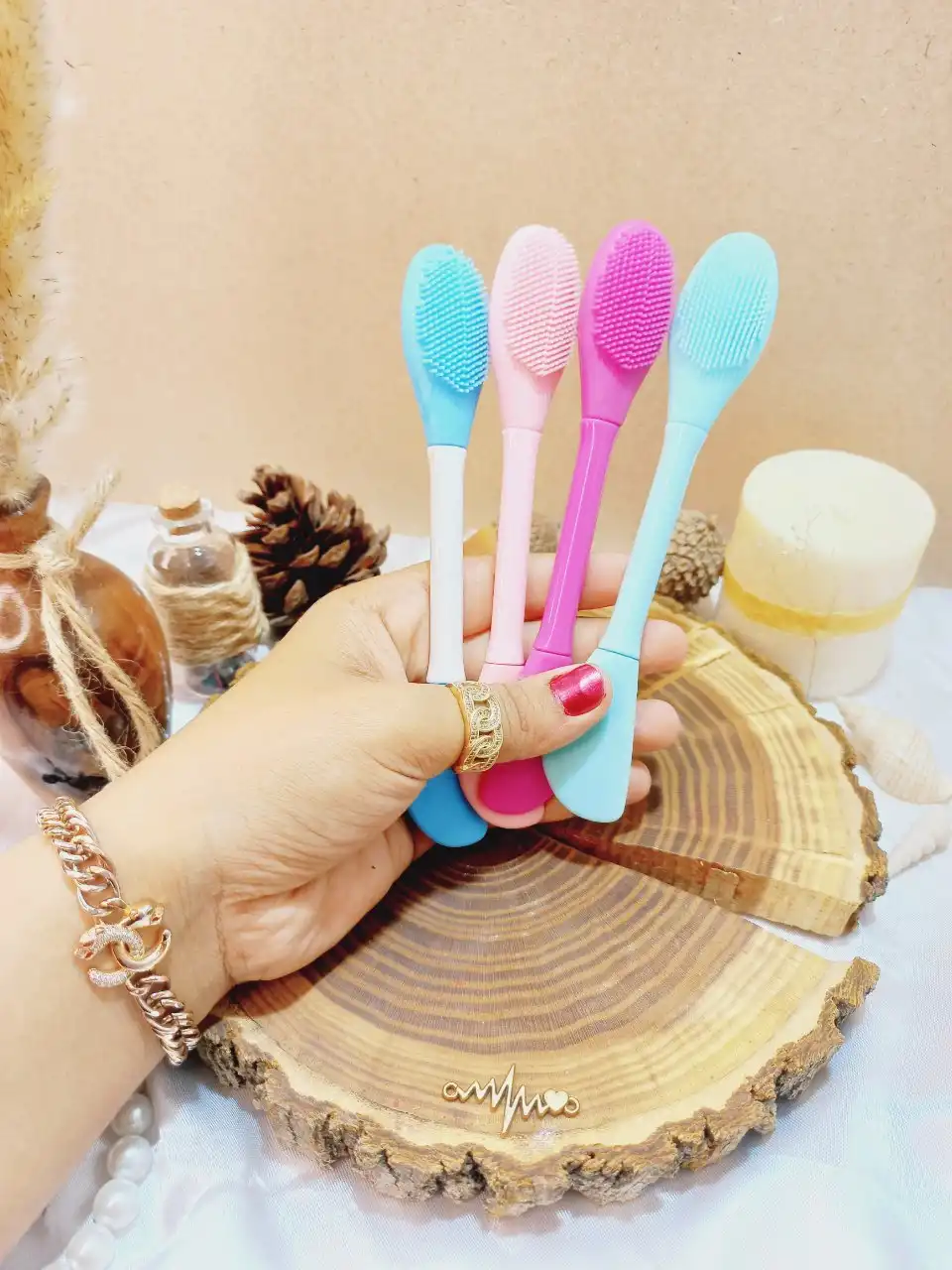 فیس براش دو طرفه پرزدار طلق دار با کیفیت