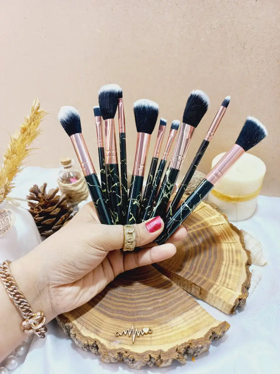 براش آرایشی 10 عددی دسته سرامیکی اورجینال