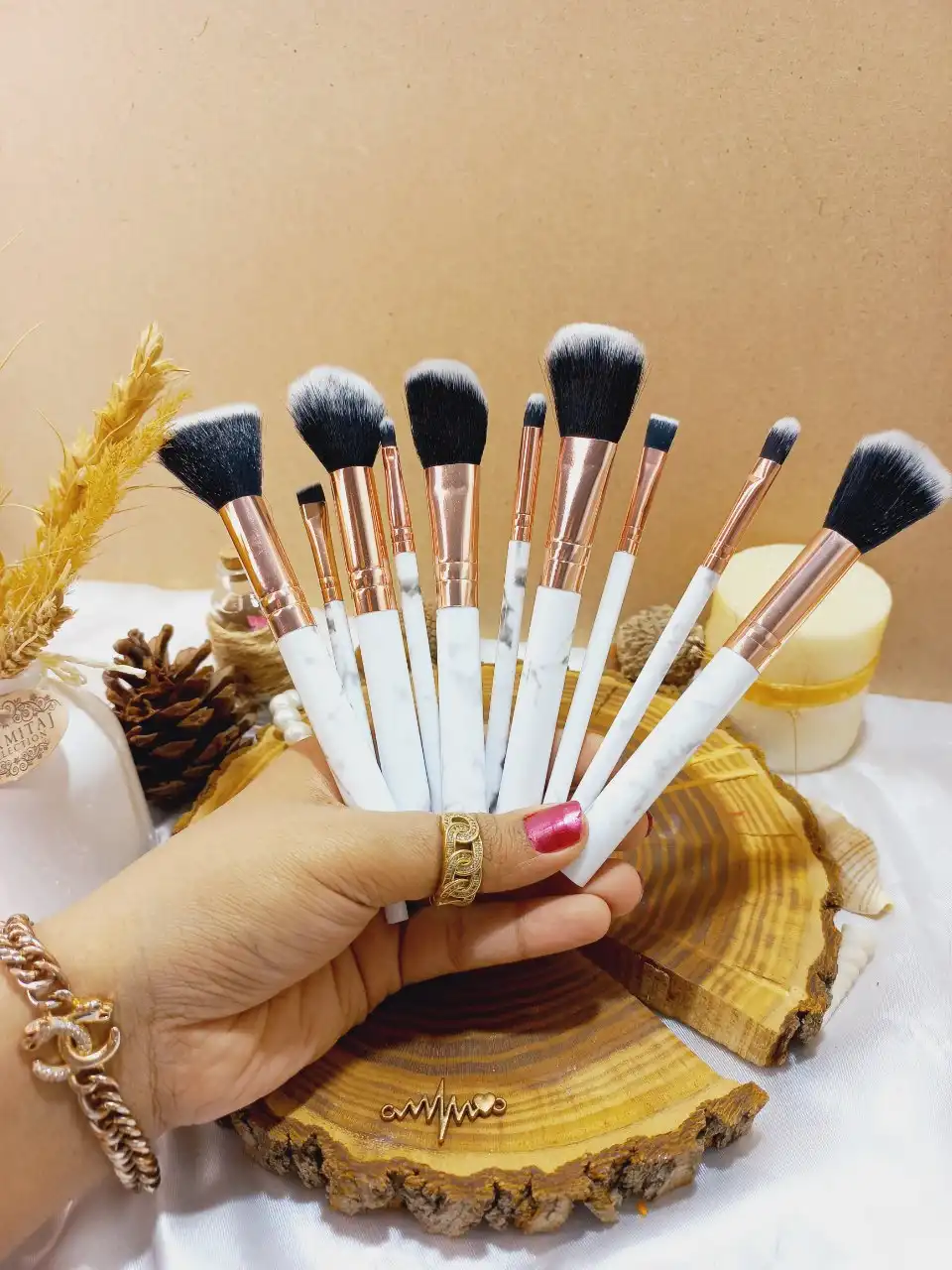 براش آرایشی 10 عددی دسته سرامیکی اورجینال