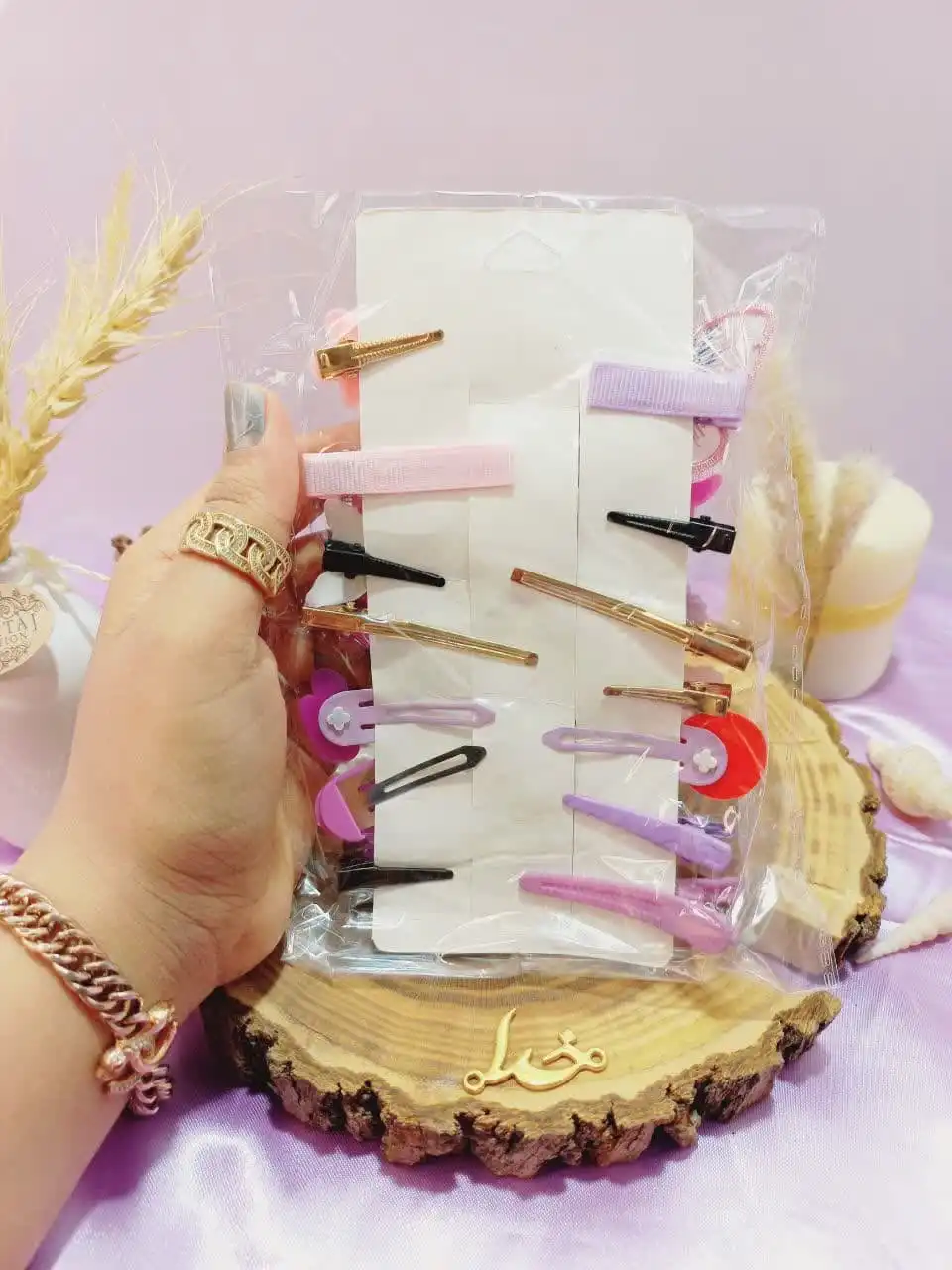 ست 14 عددی گیره مو طرح پروانه و اردک بنفش