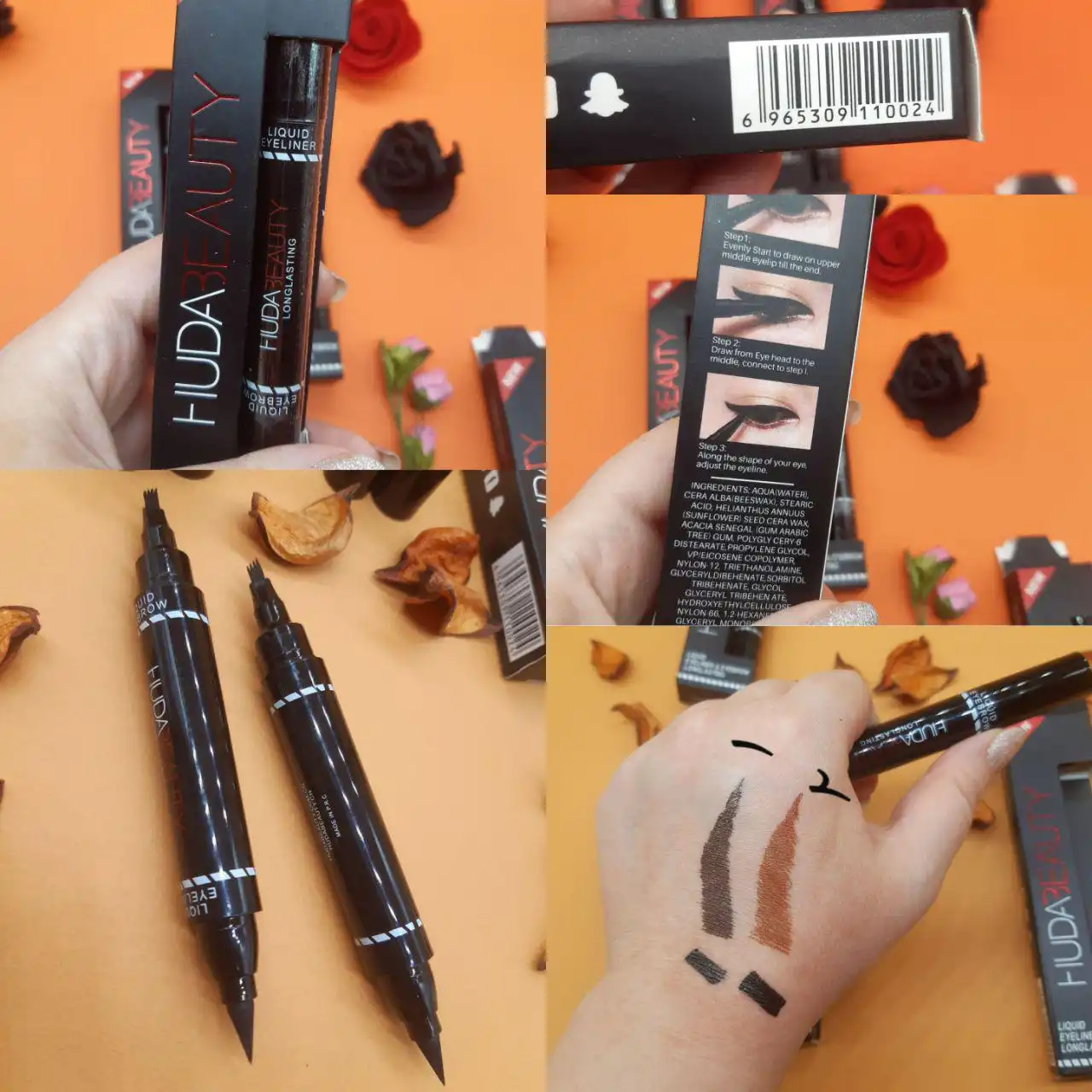 خط چشم مشکی و هاشور ابرو قهوه ای دو کاره پرطرفدار هدی بیوتی HUDABEAUTY کد HMB002