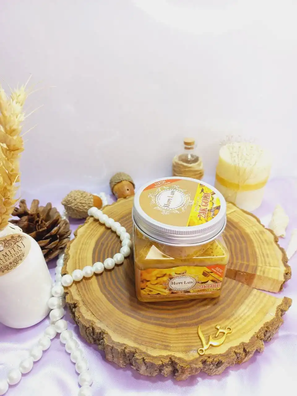 اسکراب شنی صورت و بدن رایحه 24 عیار طلا هپی لیدی HAPPY LADY کد HL206