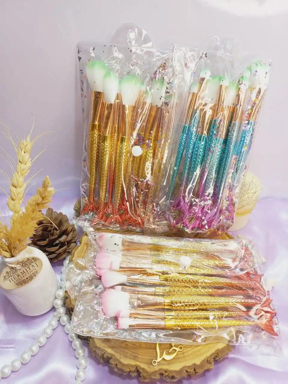 ست براش 10 تیکه کیفی پری دریایی دسته الماسی اماراتی برجسته اصلی