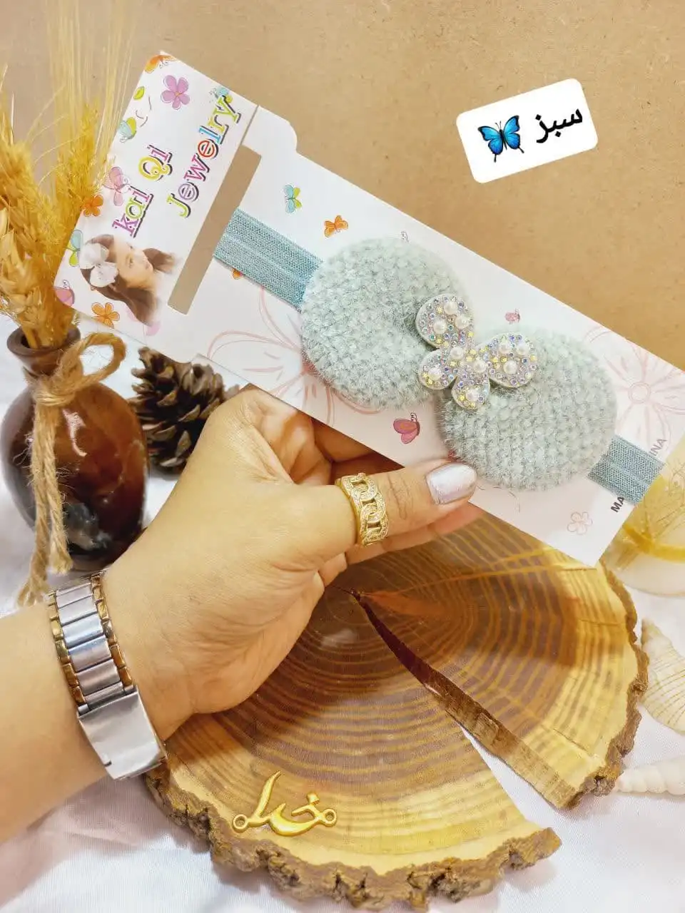 هدبند دخترانه مدل پاپیون مخمل نگین دار KAI QI JEWELRY  کد 1977 1