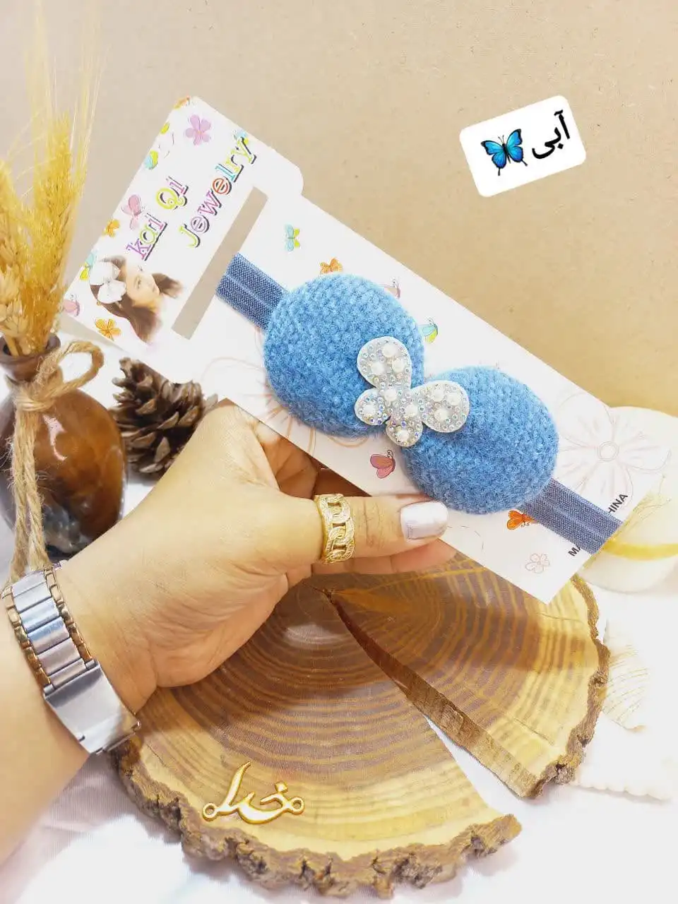 هدبند دخترانه مدل پاپیون مخمل نگین دار KAI QI JEWELRY  کد 1977 1