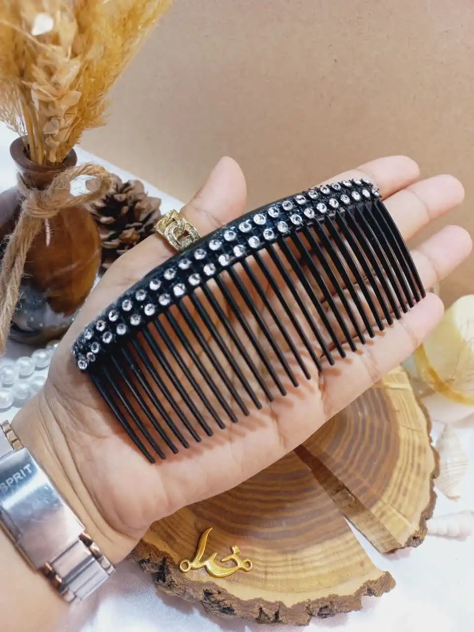 شانه نشکن مو سایز بزرگ زنانه نگین دار کد 1