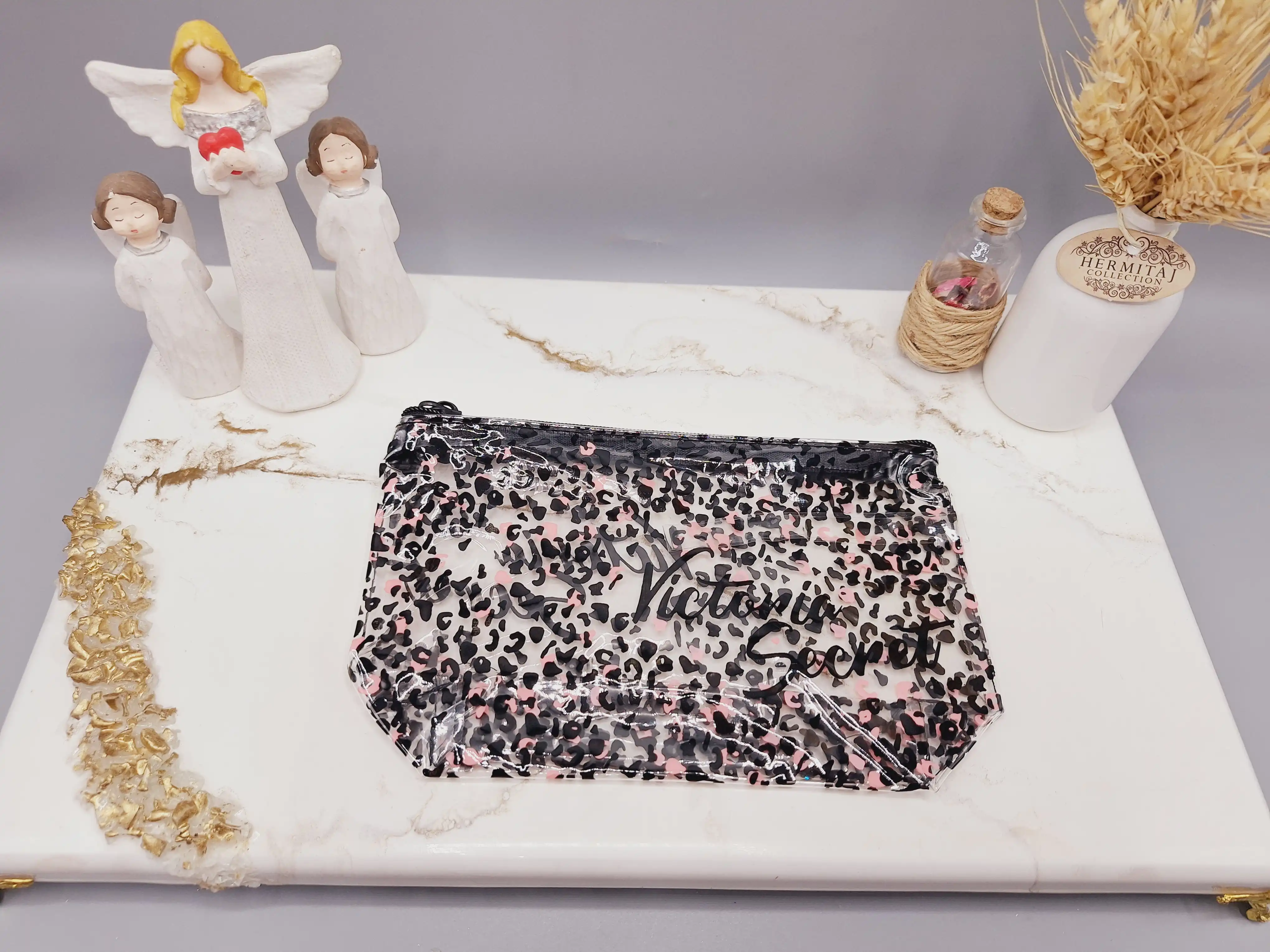 کیف لوازم آرایشی ویکتوریا سکرت شفاف سایز بزرگ مشکی VICTORIA SECRET