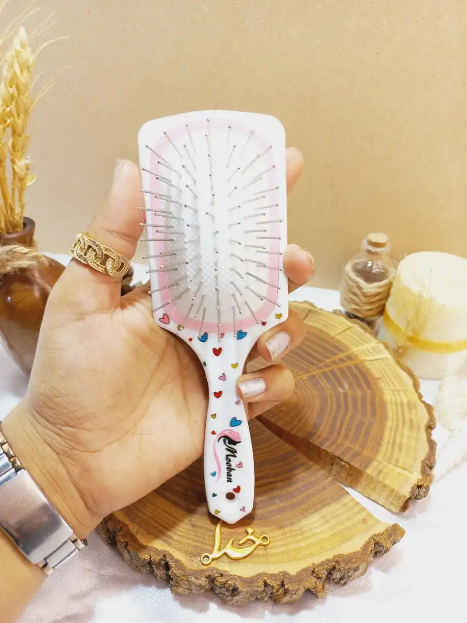 برس مو دخترانه گلدار کیفی وکیوم موبان MOOBAN کد 401