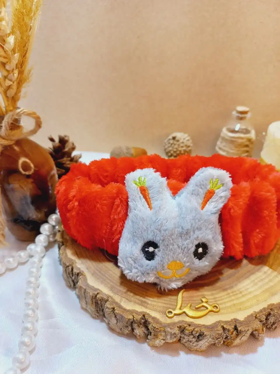 هدبند حوله ای دخترانه مدل  عروسک خرگوشی