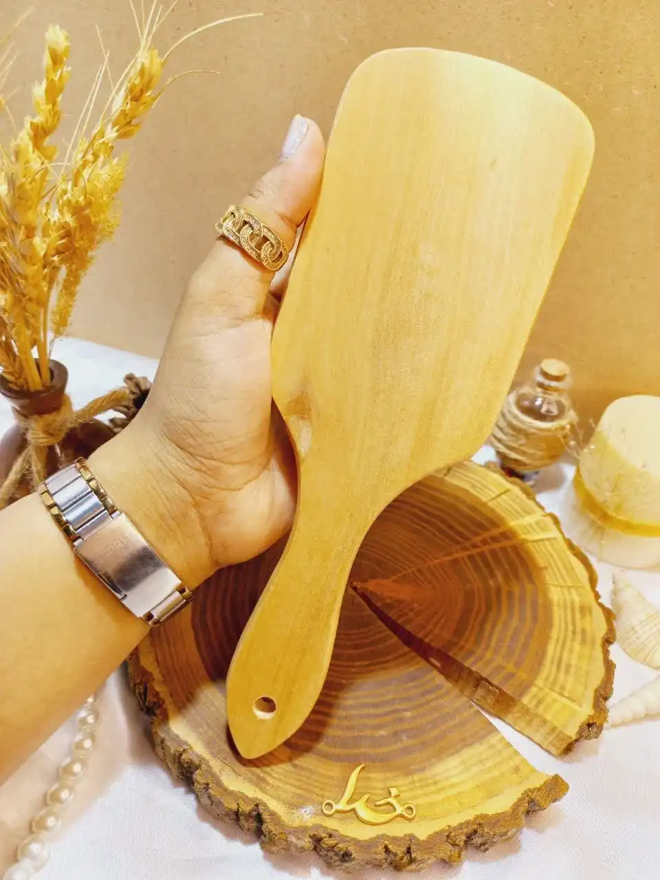 برس مو بامبو دندانه چوبی کف مشکی مربعی سایز بزرگ