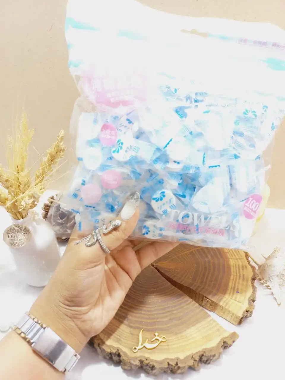 قرص ماسک 100 عددی همراه با کاسه لیولی TOWELS رنگ آبی| پخش عمده