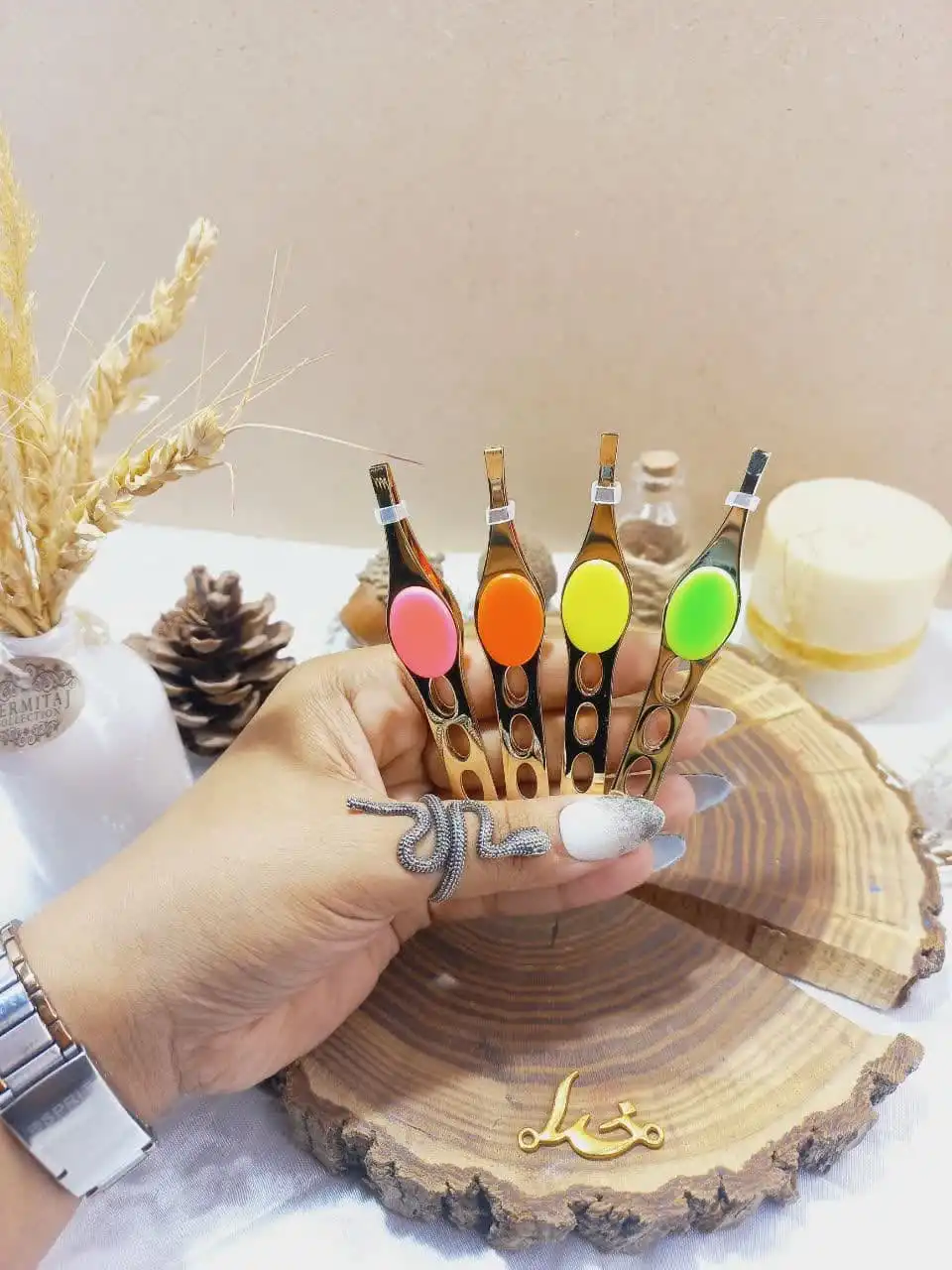 موچین استیل انبری دکمه دار طلایی FANG ZI ZI