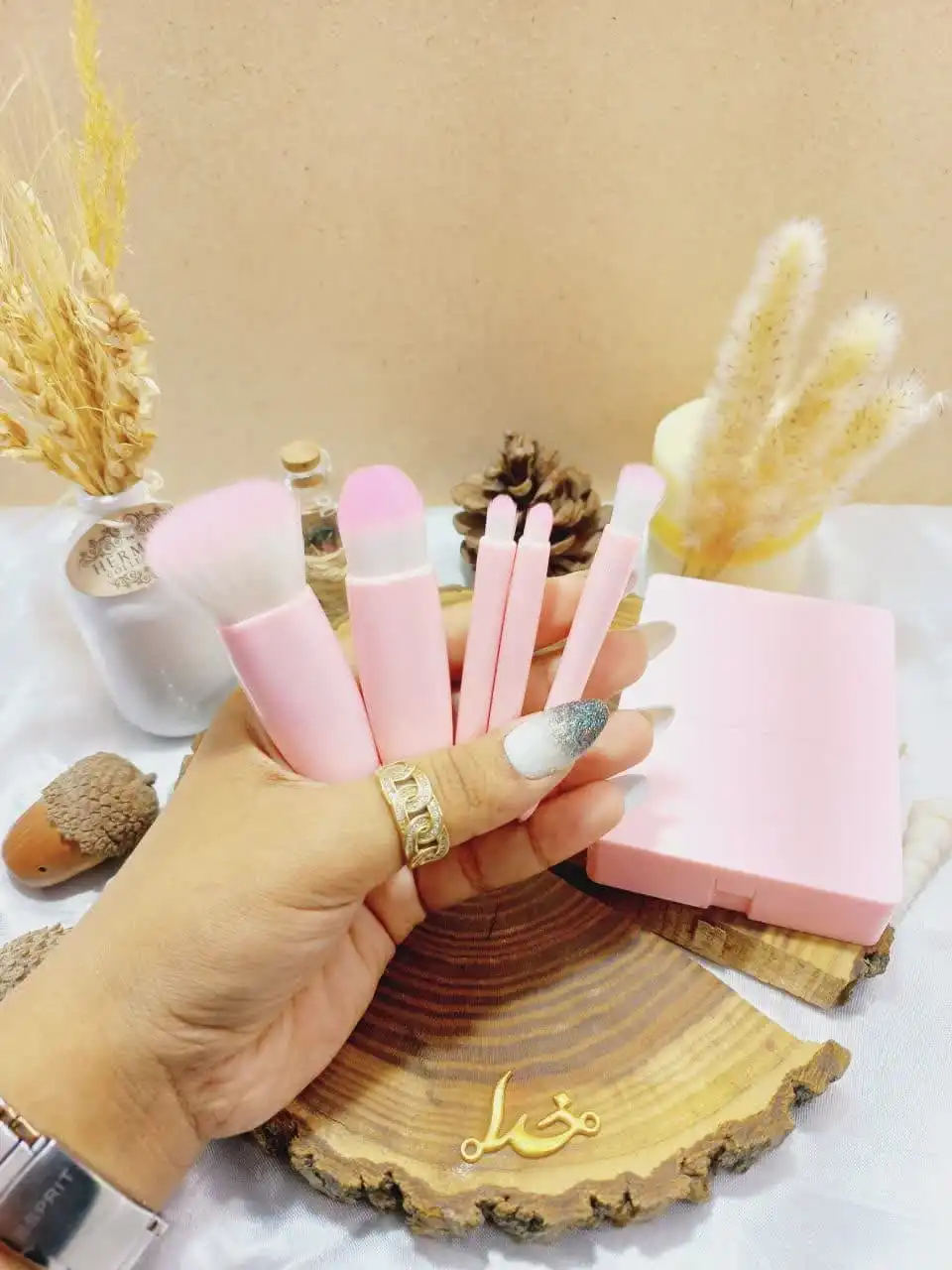 ست براش باکس دار 5 تیکه صورتی