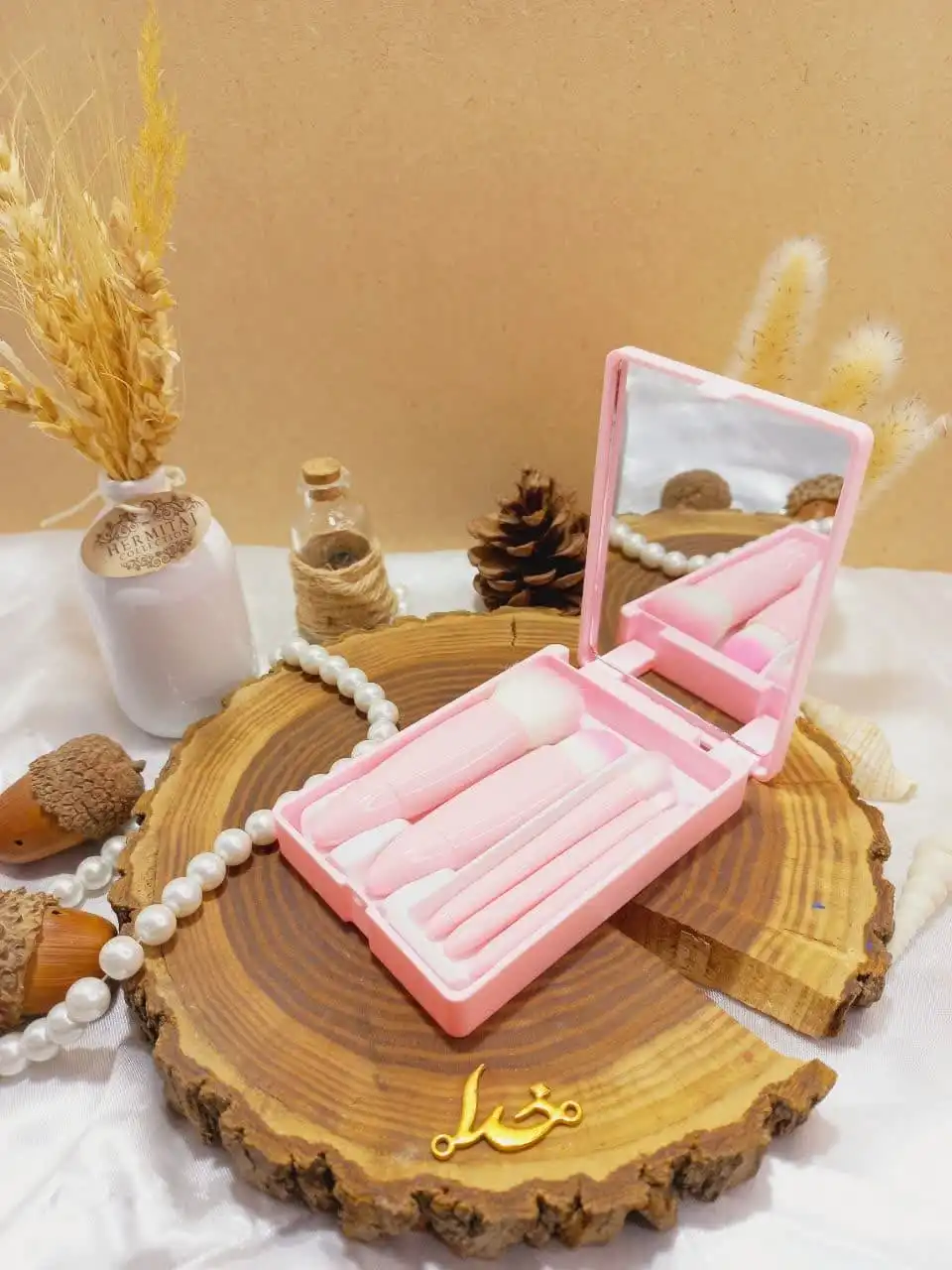 ست براش باکس دار 5 تیکه صورتی