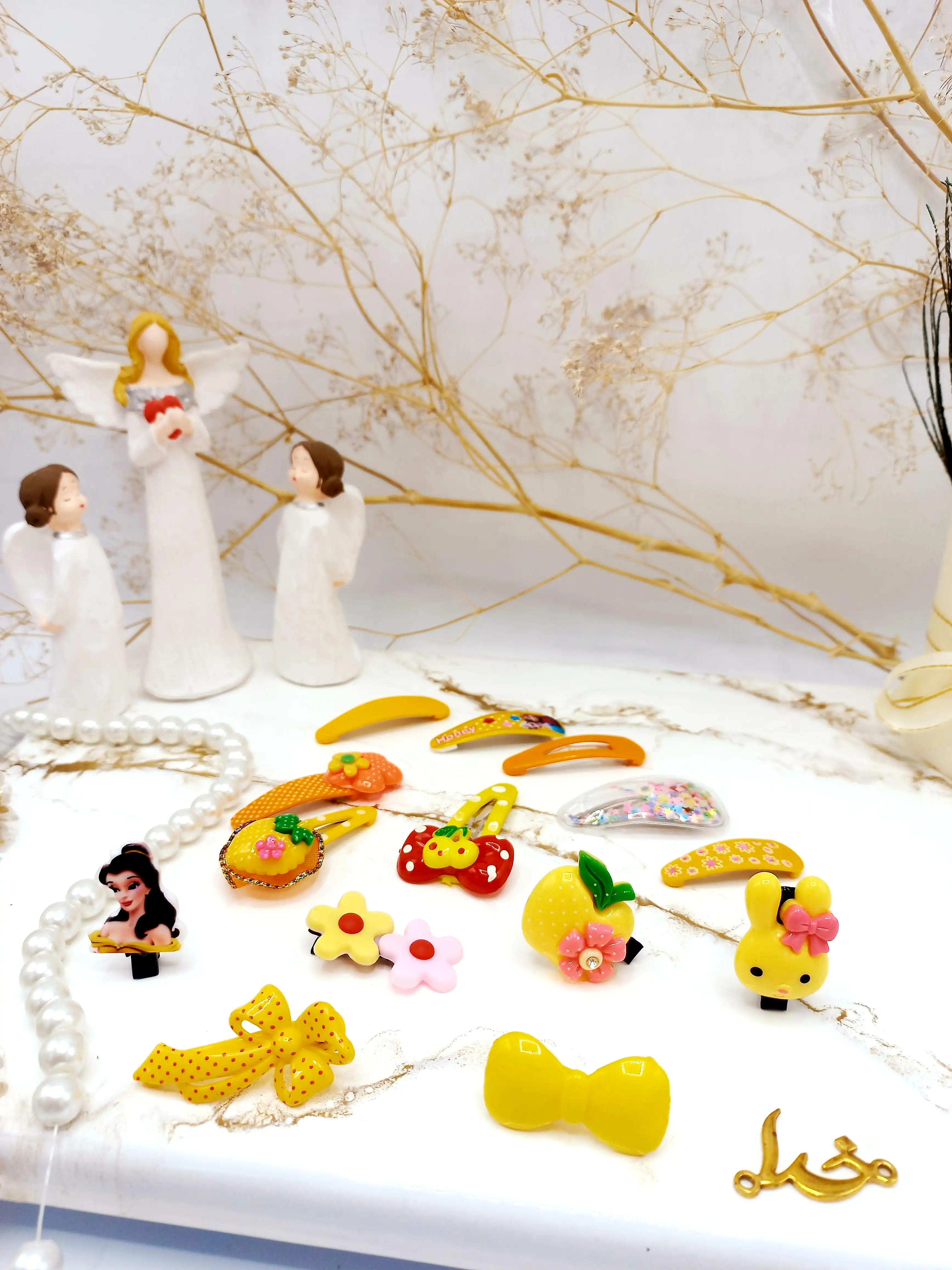 پک گیره و پنس مو دخترانه عروسکی زرد 14 عددی