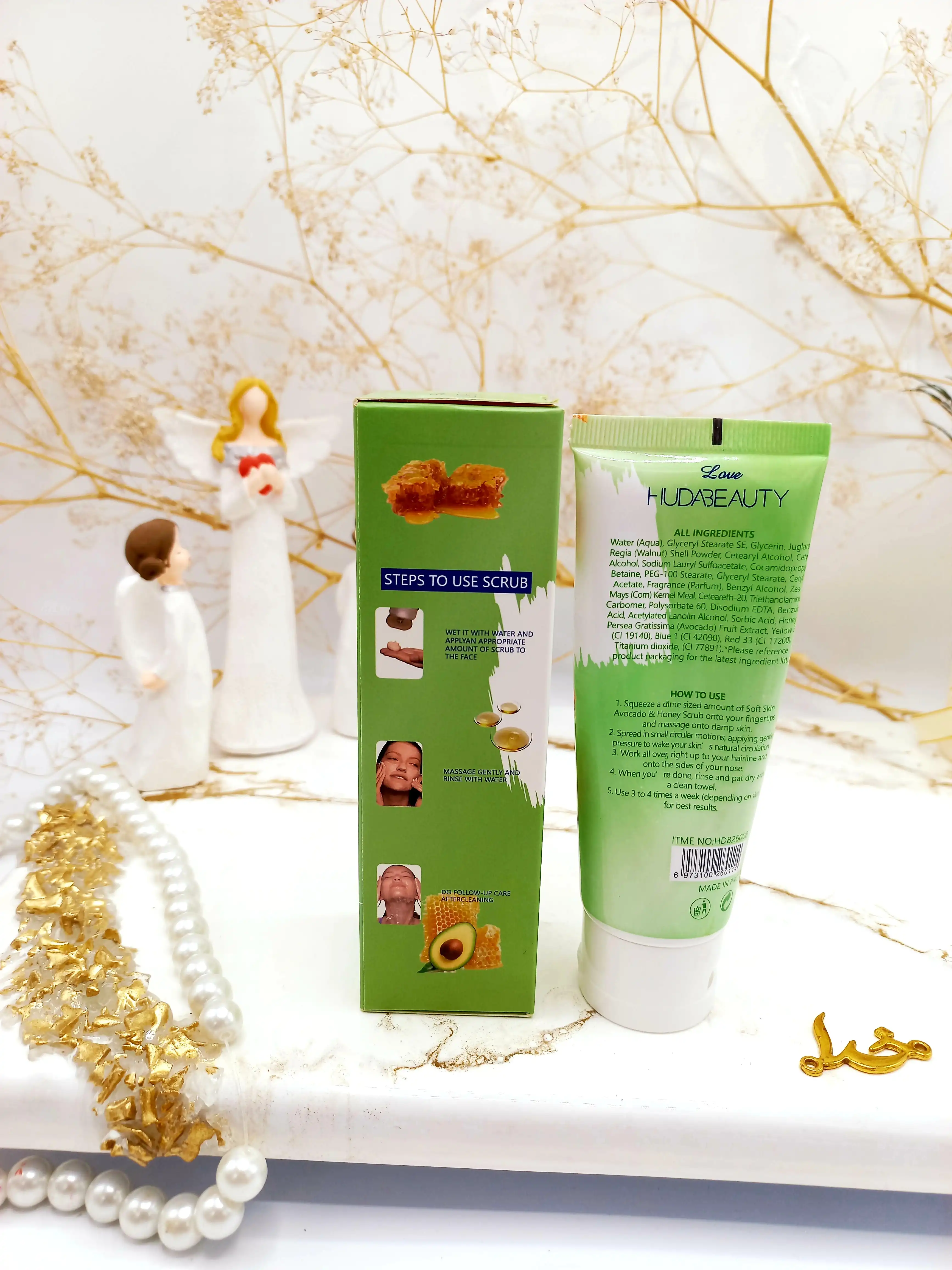 اسکراب صورت تیوپی عسل و آووکادو هدی بیوتی HUDABEAUTY کد HD826008