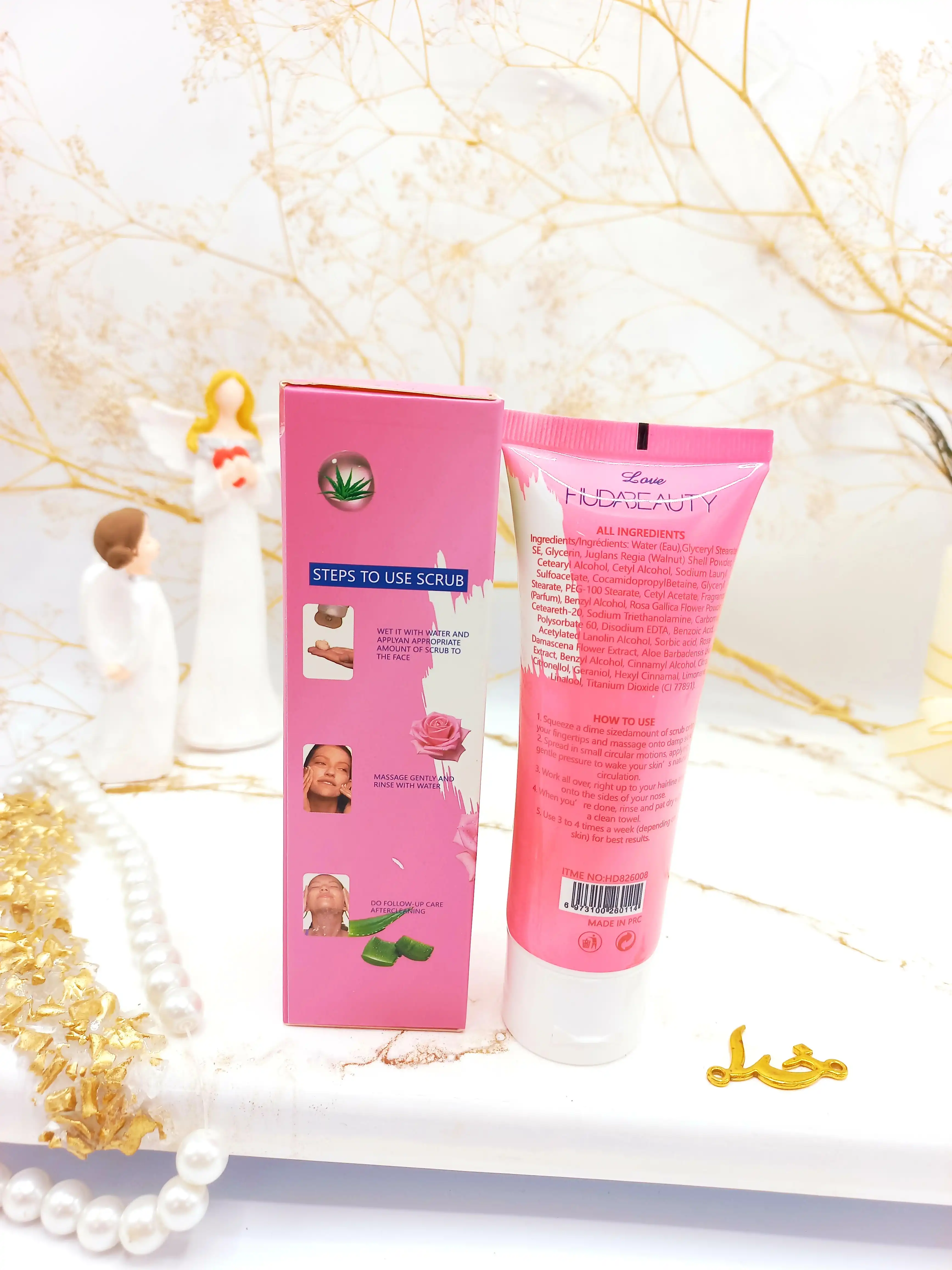 اسکراب صورت تیوپی گل رز و آلوورا هدی بیوتی HUDABEAUTY کد HD826008