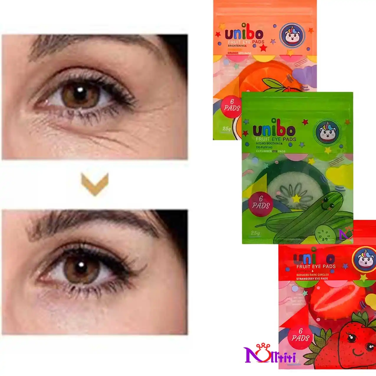 ماسک پد دور چشم میوه ای 6عددی یونیبو UNIBO‏ (توت فرنگی)