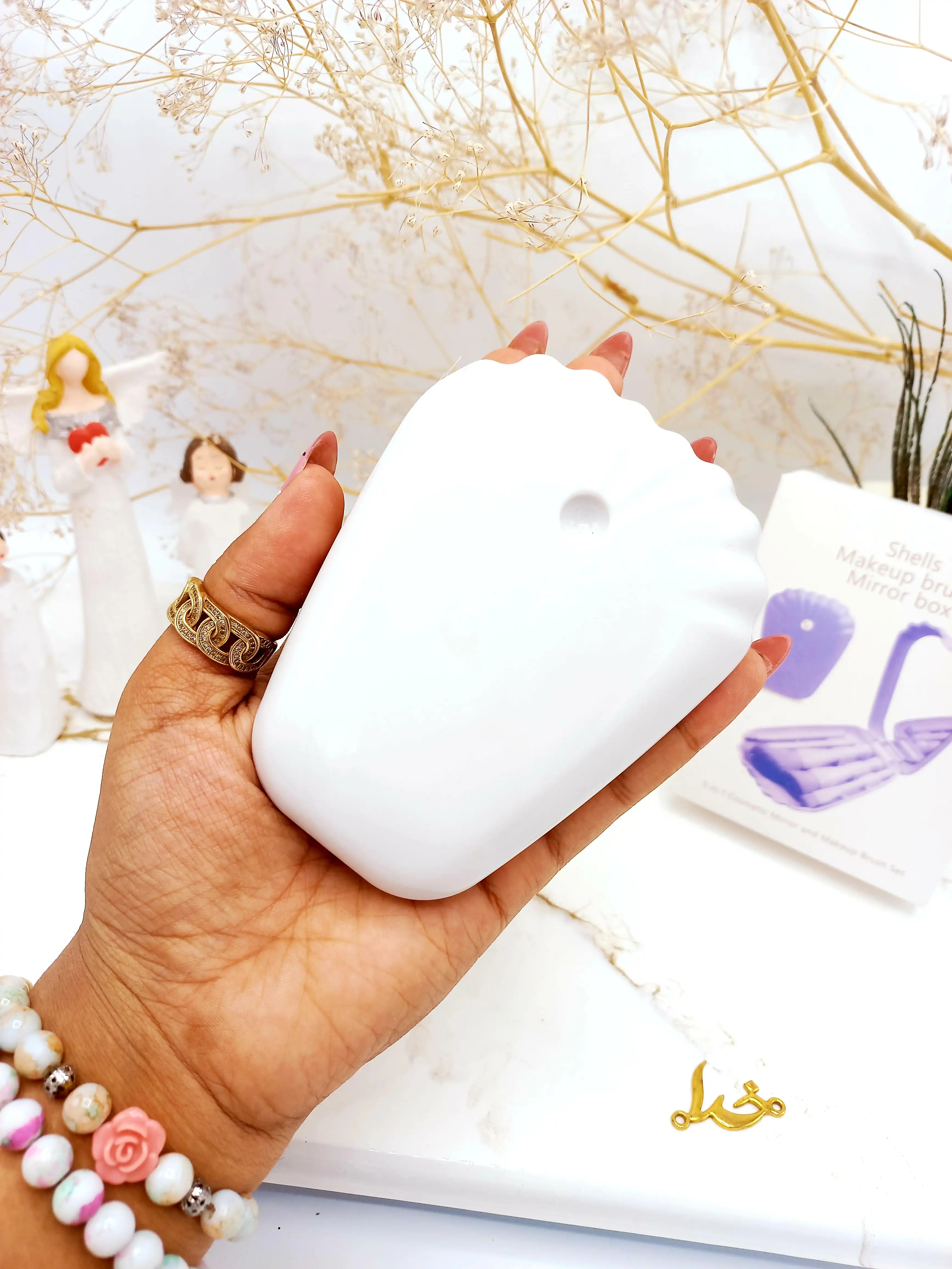 ست براش 5 تیکه باکس دار صدفی آینه دار سفید