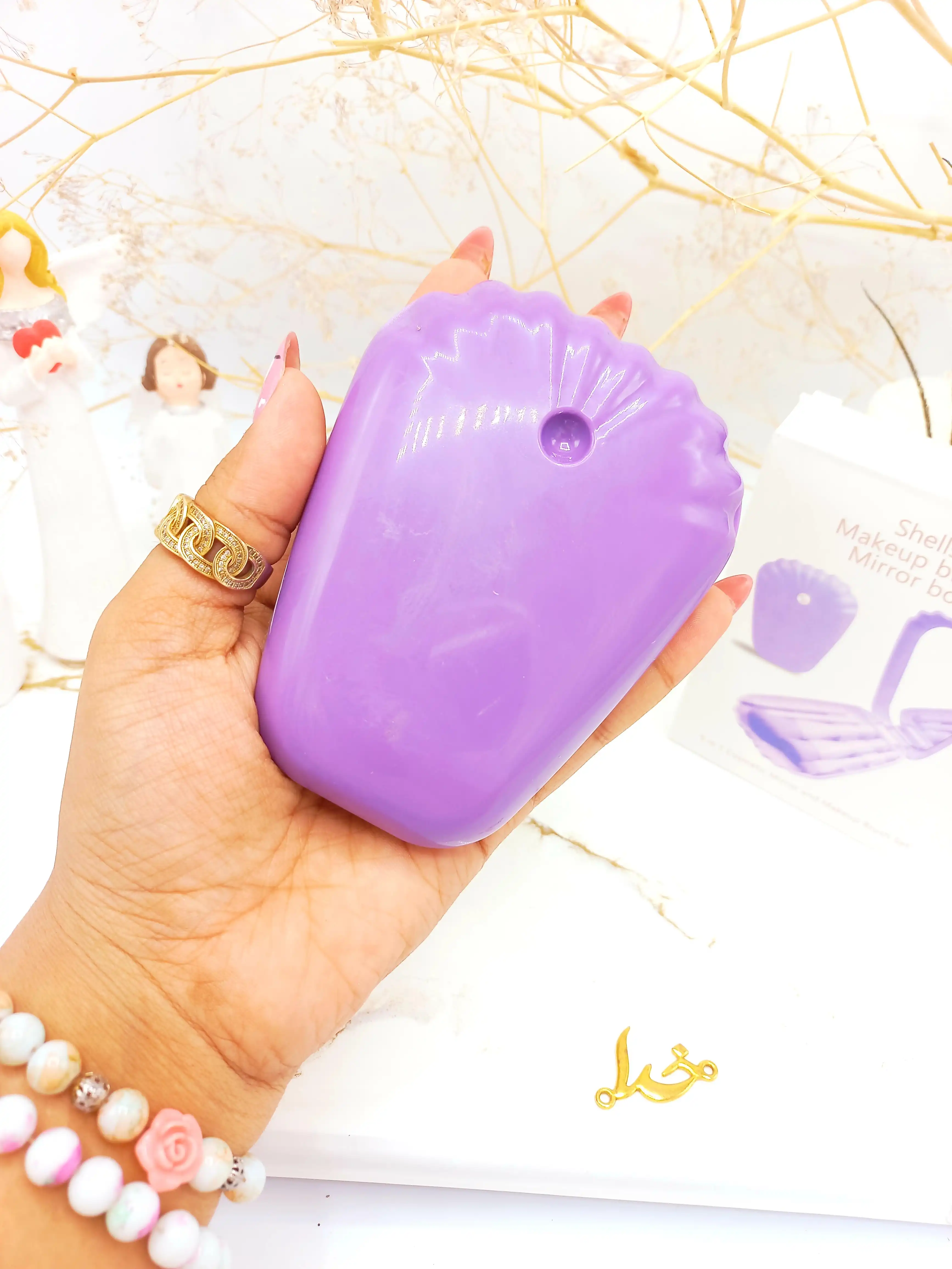 ست براش 5 تیکه باکس دار صدفی آینه دار بنفش