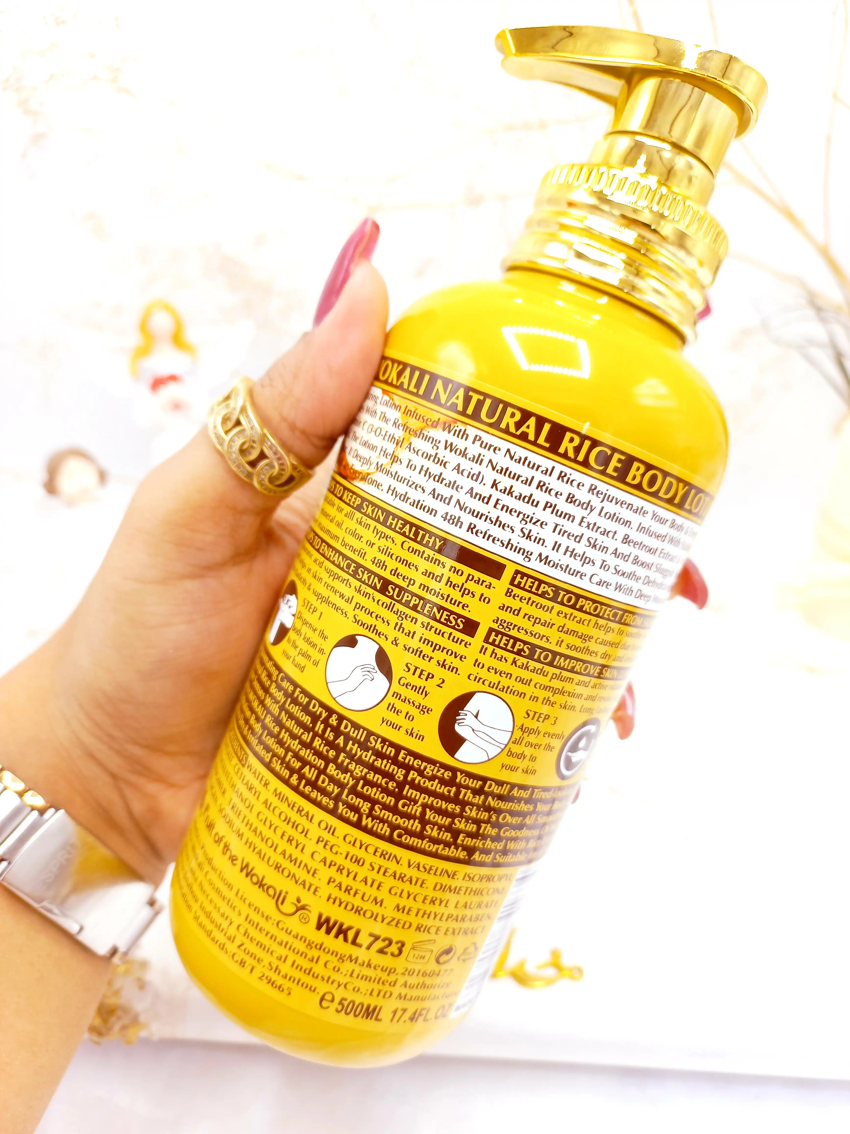 لوسیون بدن عصاره برنج وکالی Wokali 99% 500 میل کد WKL723