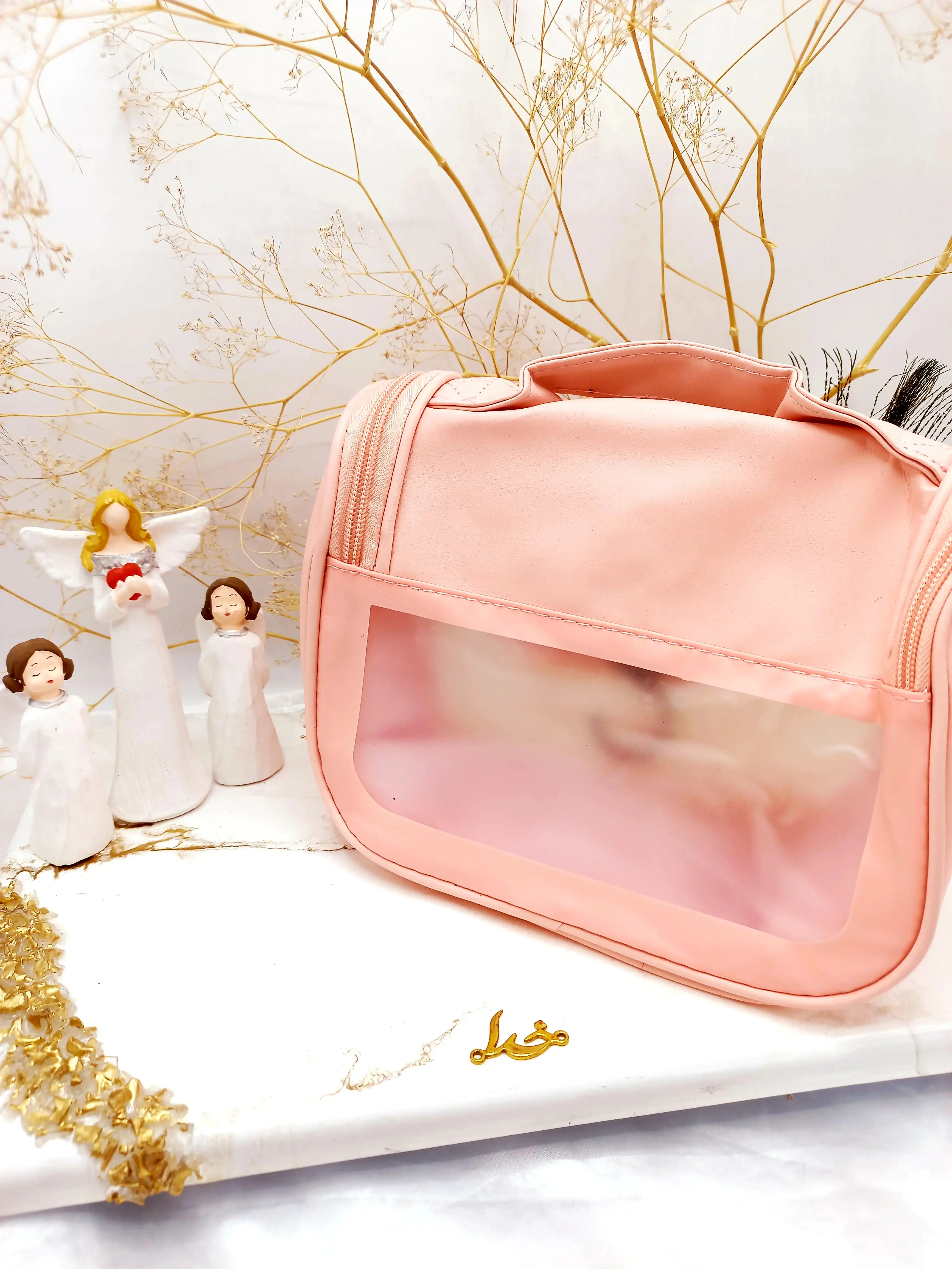 کیف آرایشی واشبگ بیضی صورتی سایز بزرگ  WASHBAG