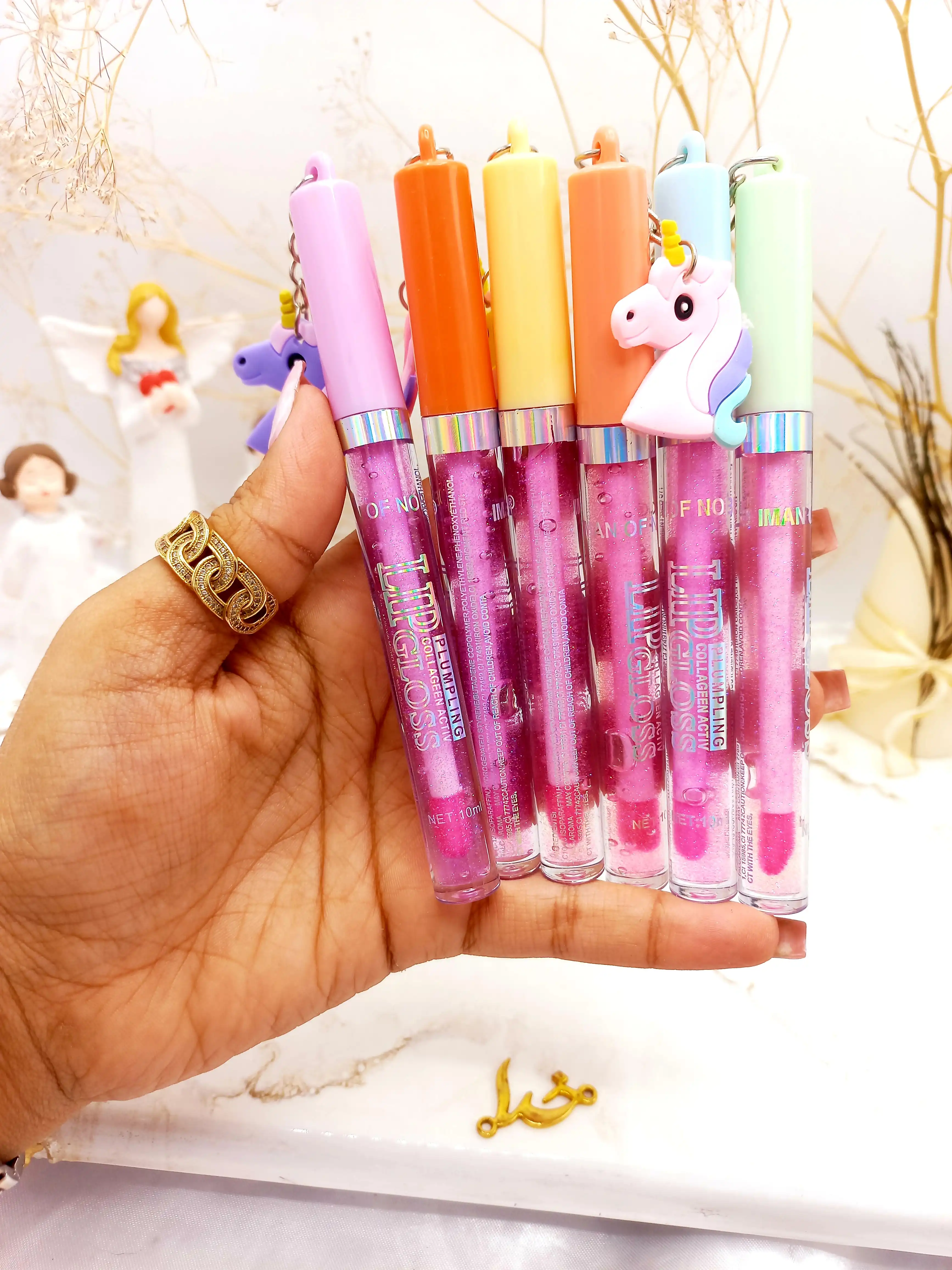 لیپ گلاس شاین دار طرح اسب تک شاخ برند  ایمن اف نوبل IMAN OF NONLE کد 7116