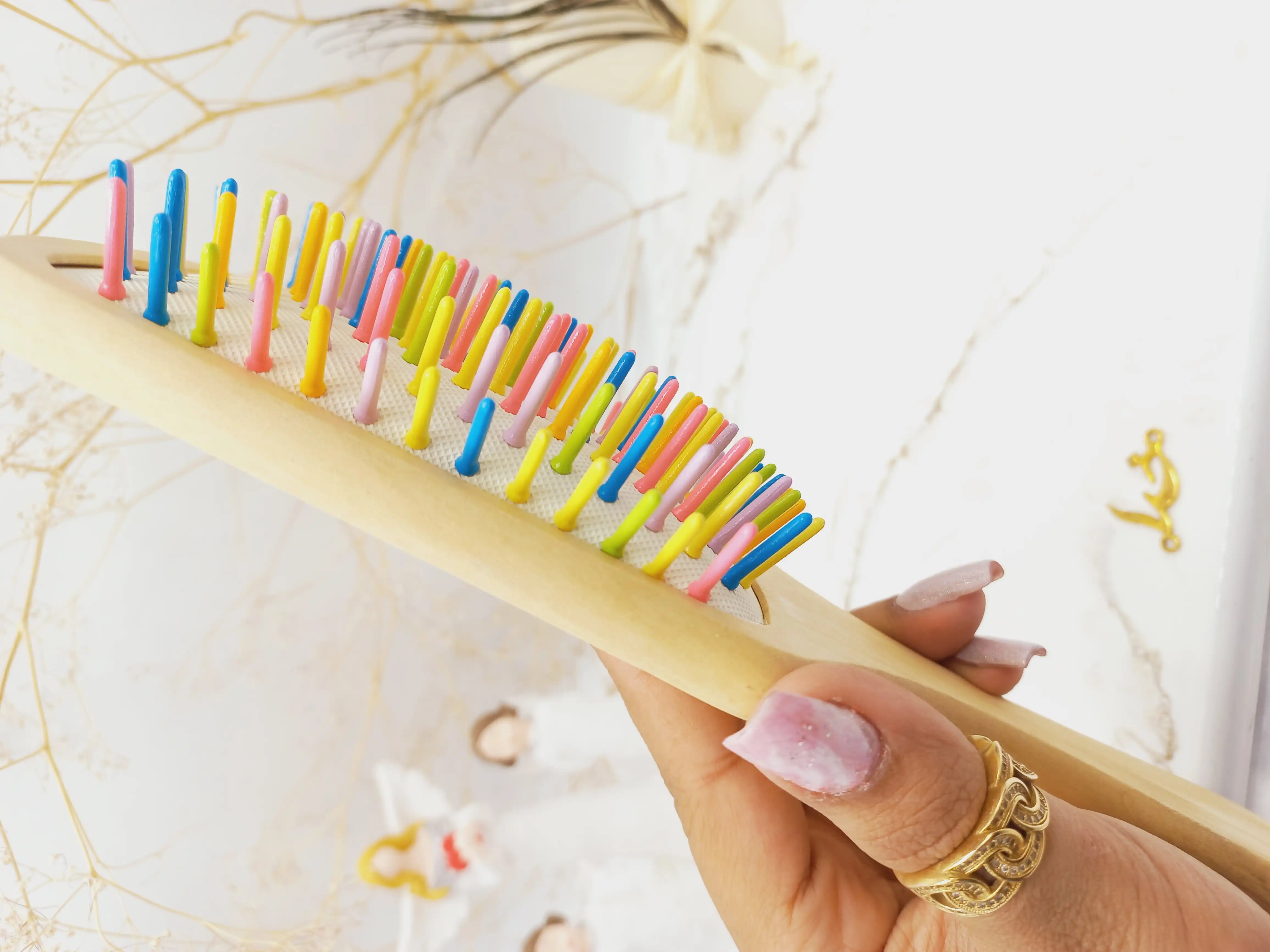 برس مو بامبو چوبی دندانه رنگی