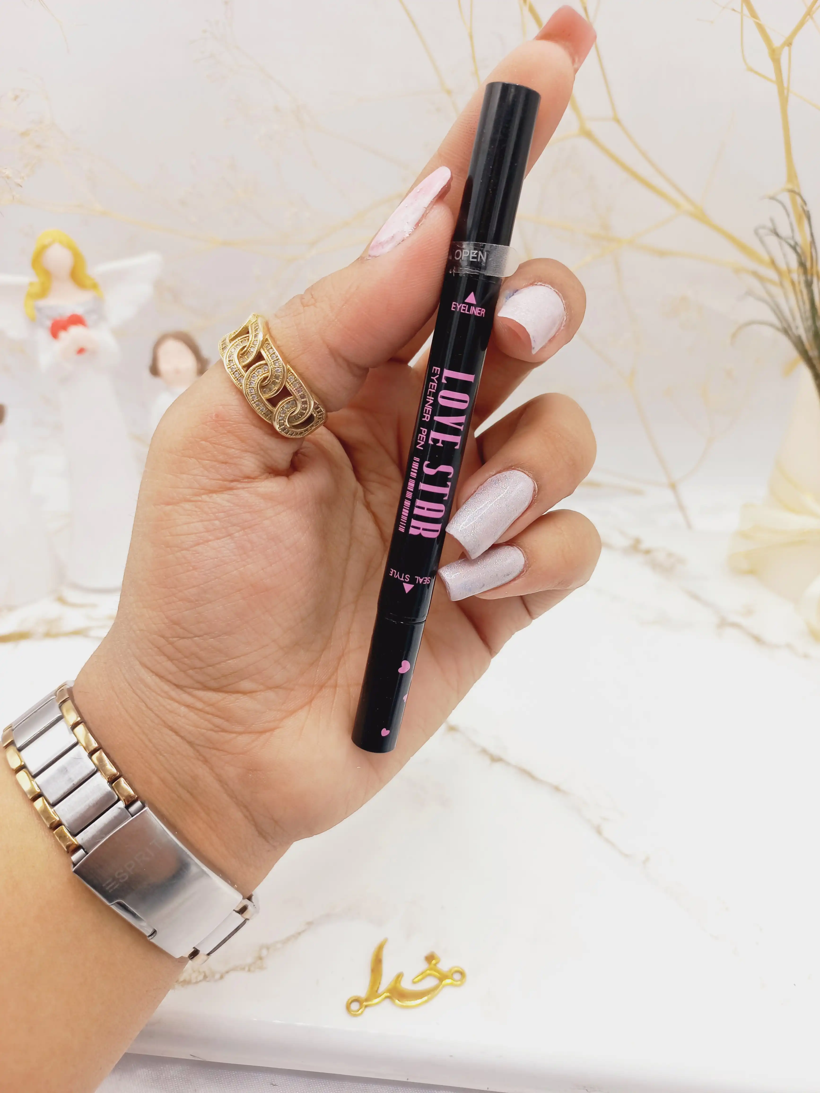 خط چشم مشکی ماژیکی و دوسر طرح دار ستاره ای LOVE STAR ( پوکه بنفش )