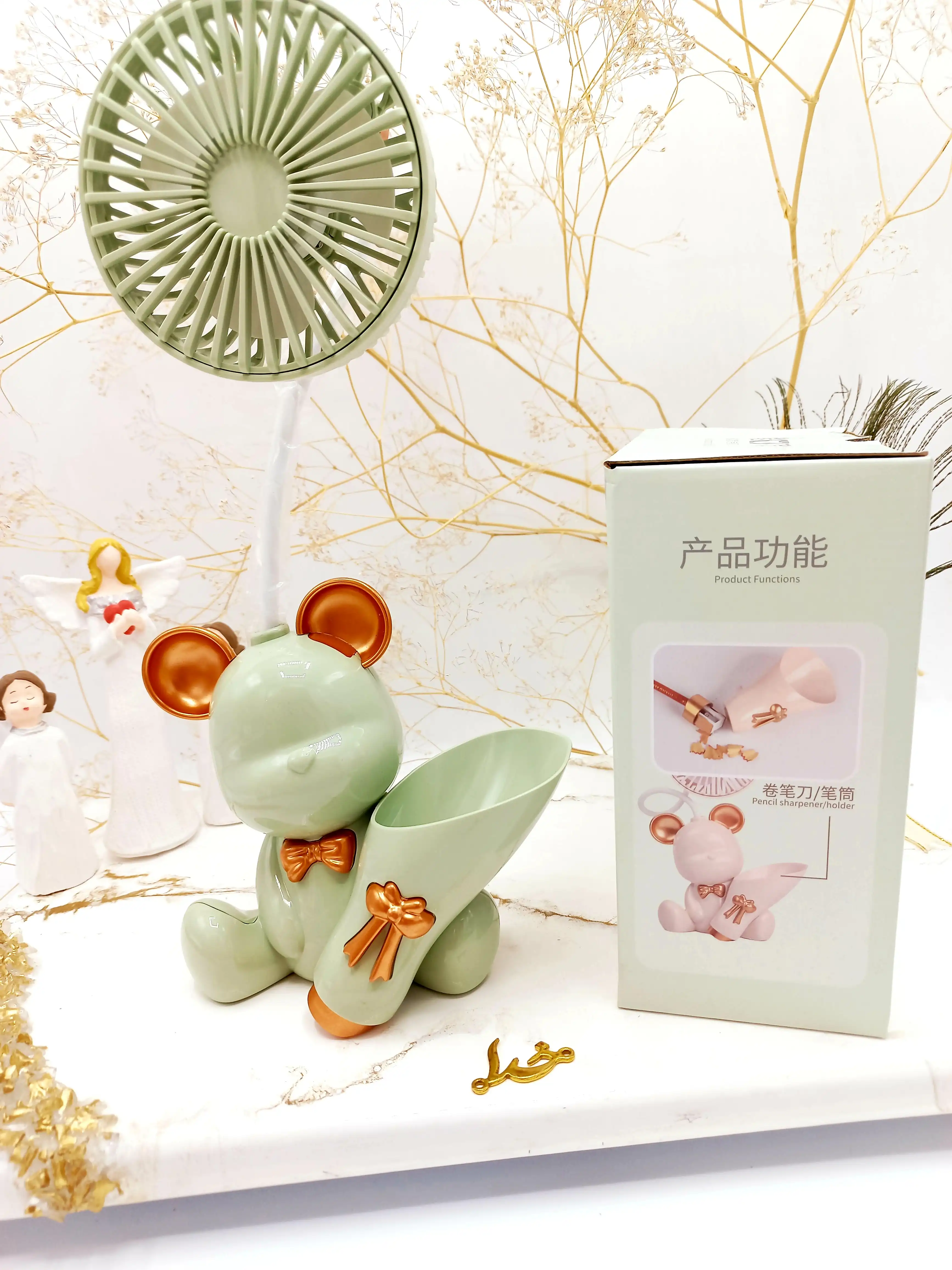 پنکه مینی فانتزی طرح خرس بانمک به همراه جامدادی