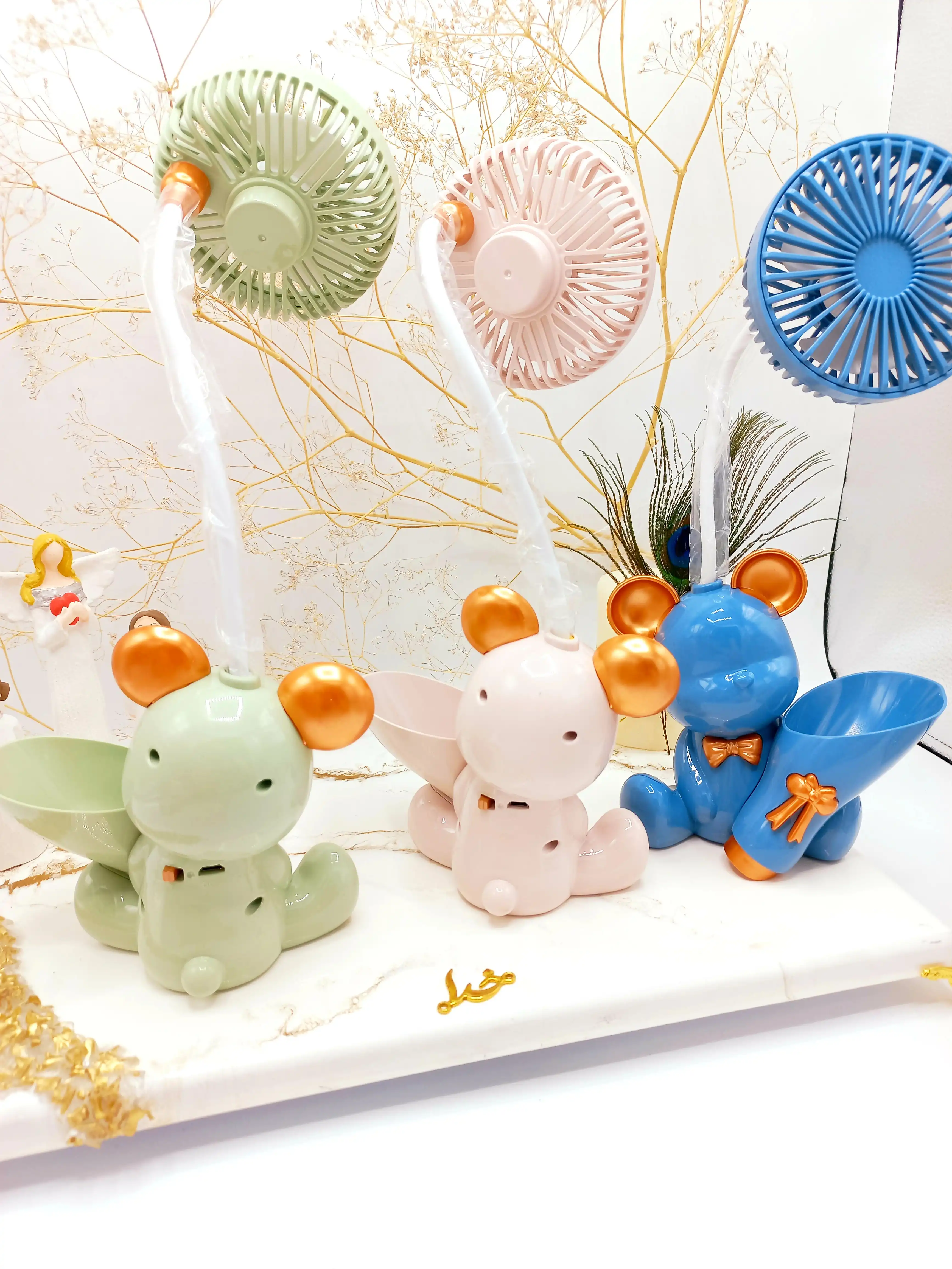 پنکه مینی فانتزی طرح خرس بانمک به همراه جامدادی