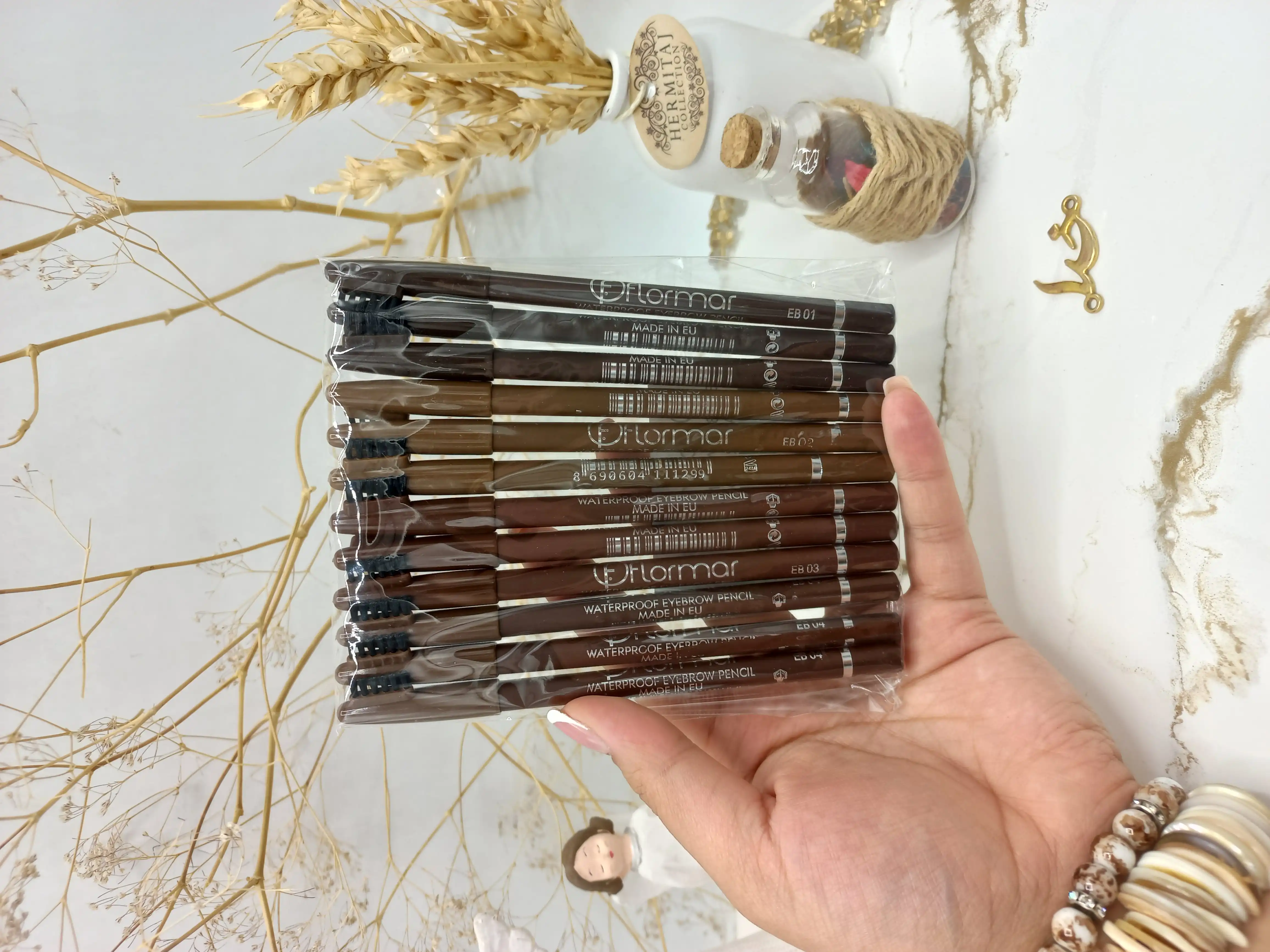 مداد ابرو ضد آب فرچه دار بسته 12 عددی فلورمار ساخت اروپا