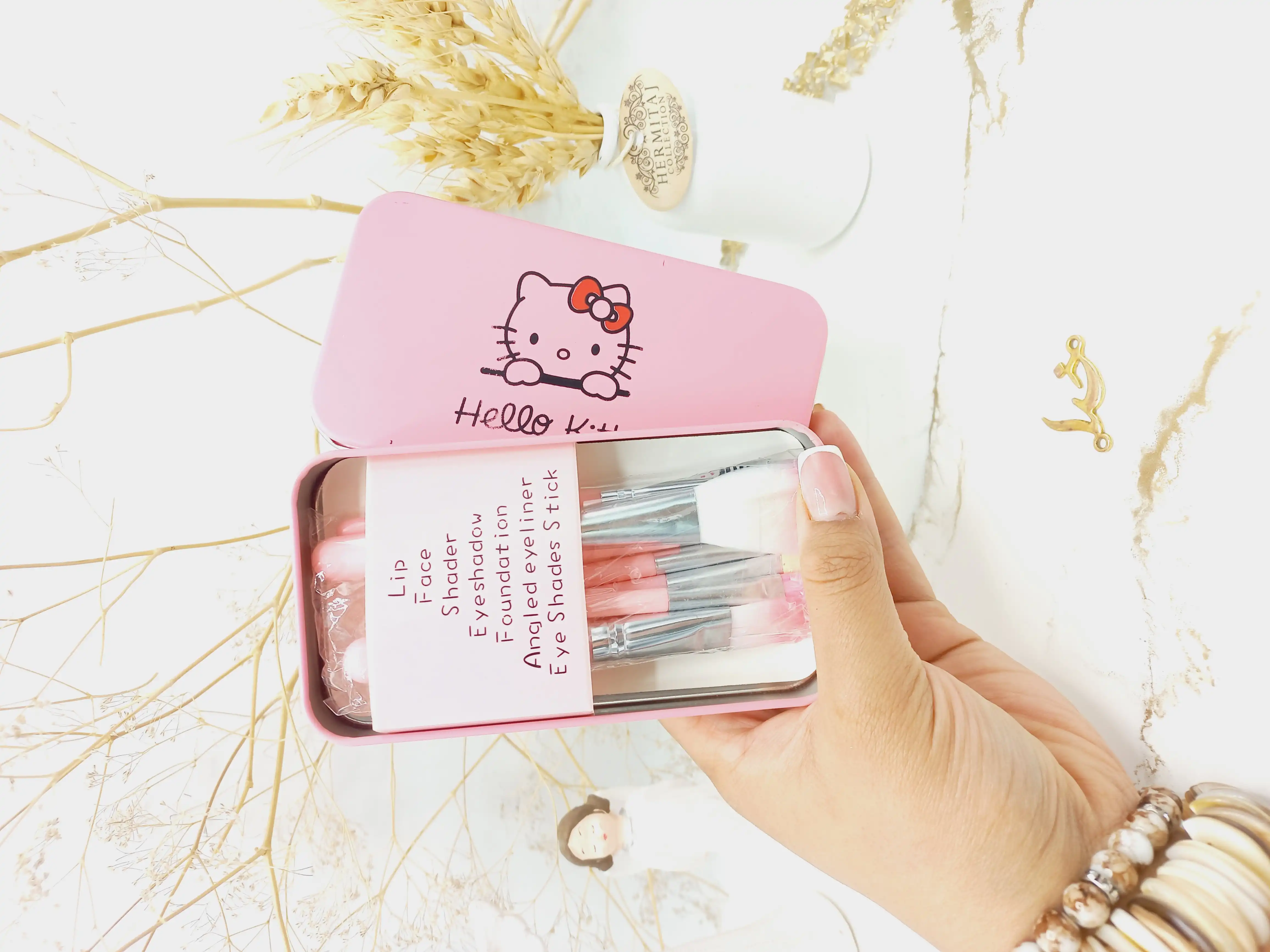 ست براش هفت تیکه صورتی هلو کیتی Hello kitty