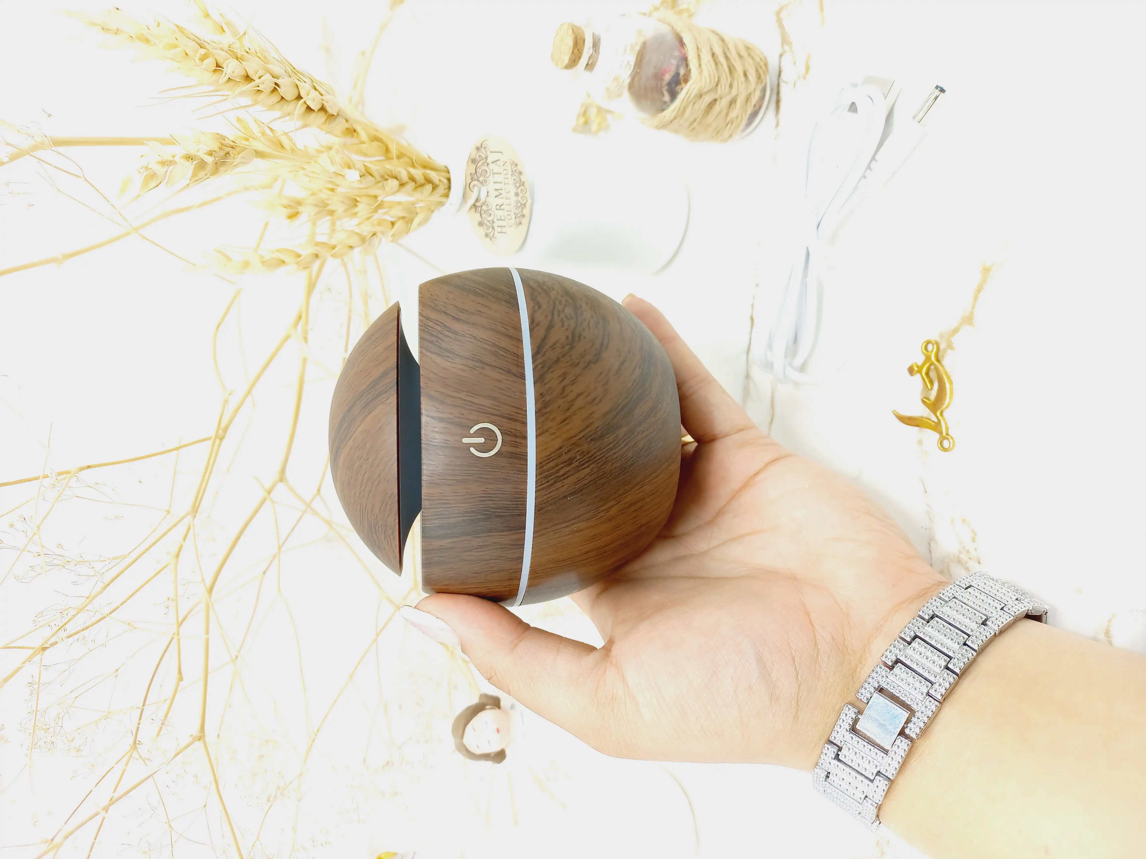 دستگاه بخور عطر طرح چوبی و دکمه لمسی با LED تغییر رنگ آلتراسونیک