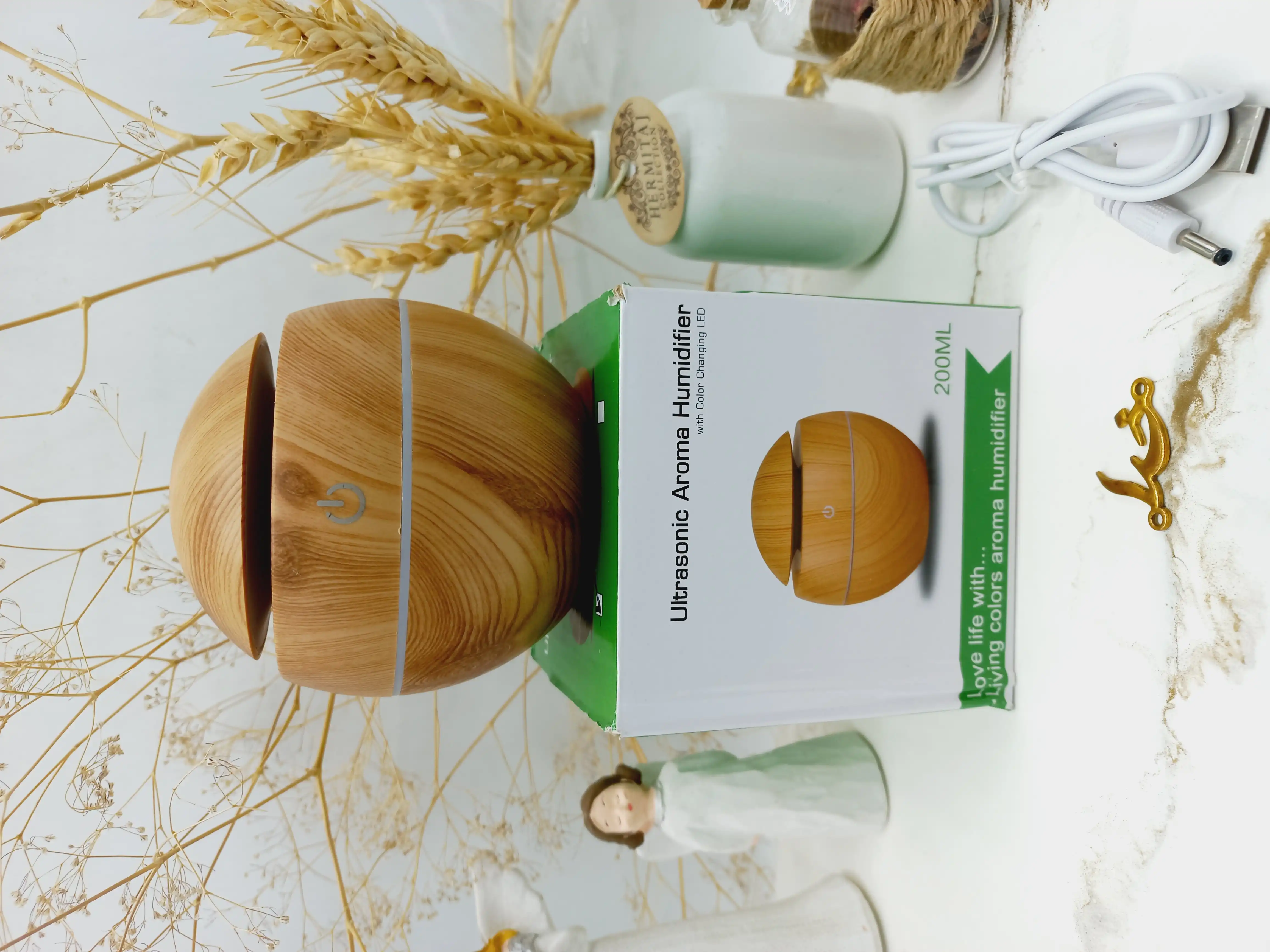 دستگاه بخور عطر طرح چوبی و دکمه لمسی با LED تغییر رنگ آلتراسونیک