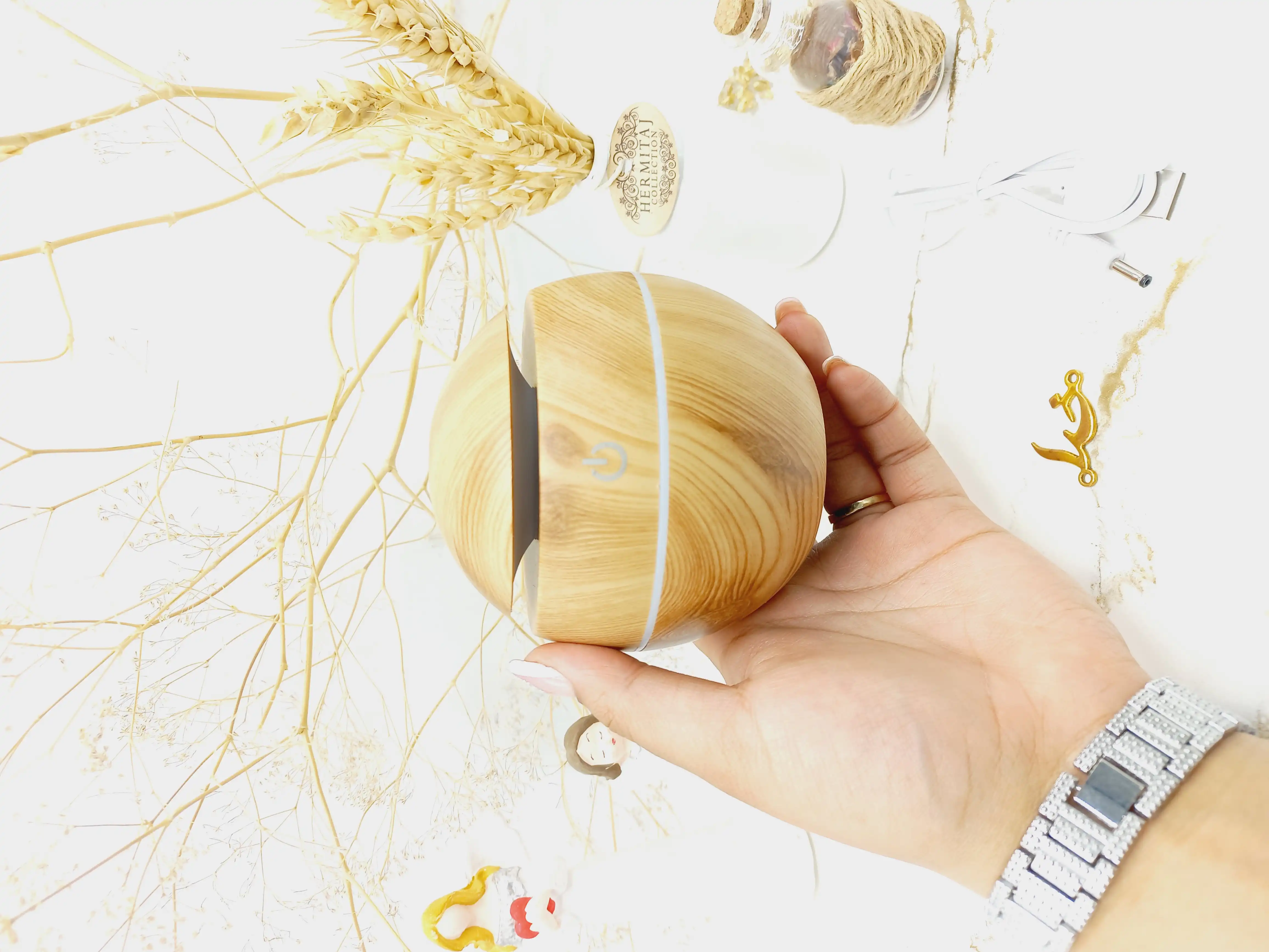 دستگاه بخور عطر طرح چوبی و دکمه لمسی با LED تغییر رنگ آلتراسونیک