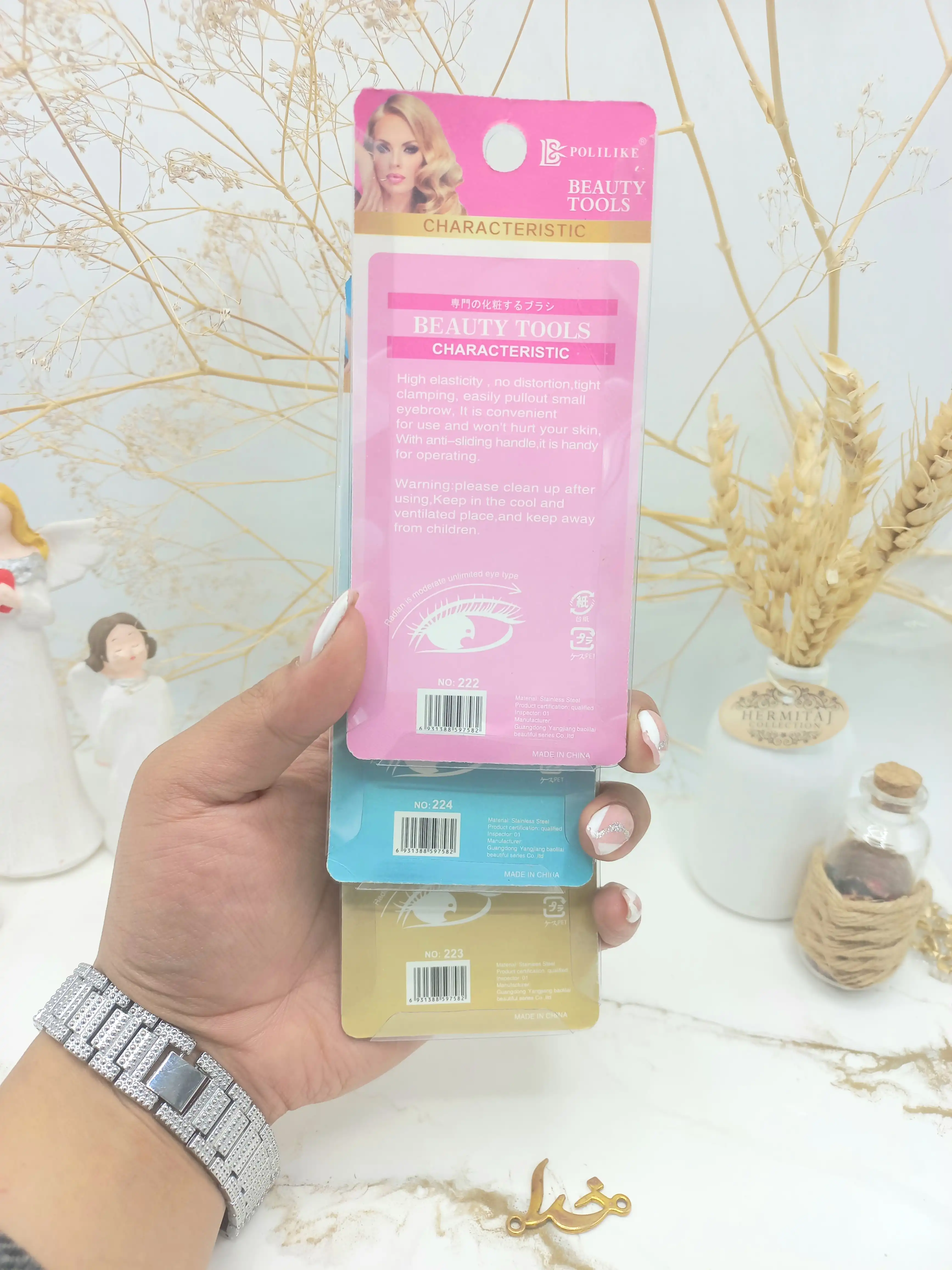 موچین ابرو دکمه دار طرح آبرنگی