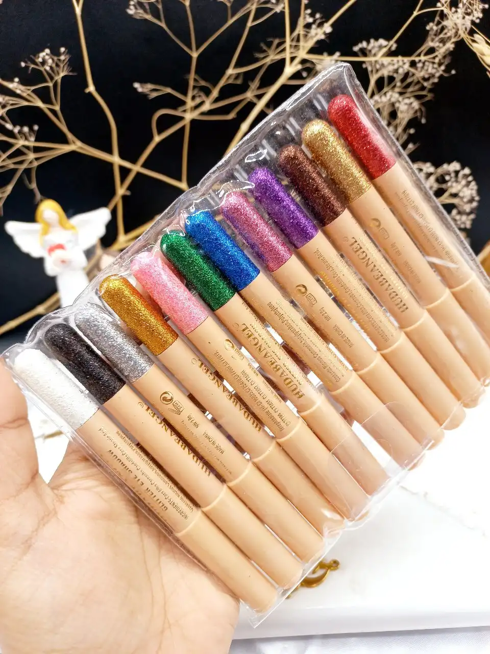 پک رژ مدادی ۱۲ عددی گلیتری برند هدی بانجل HUDABEANGEL پوکه کرمی