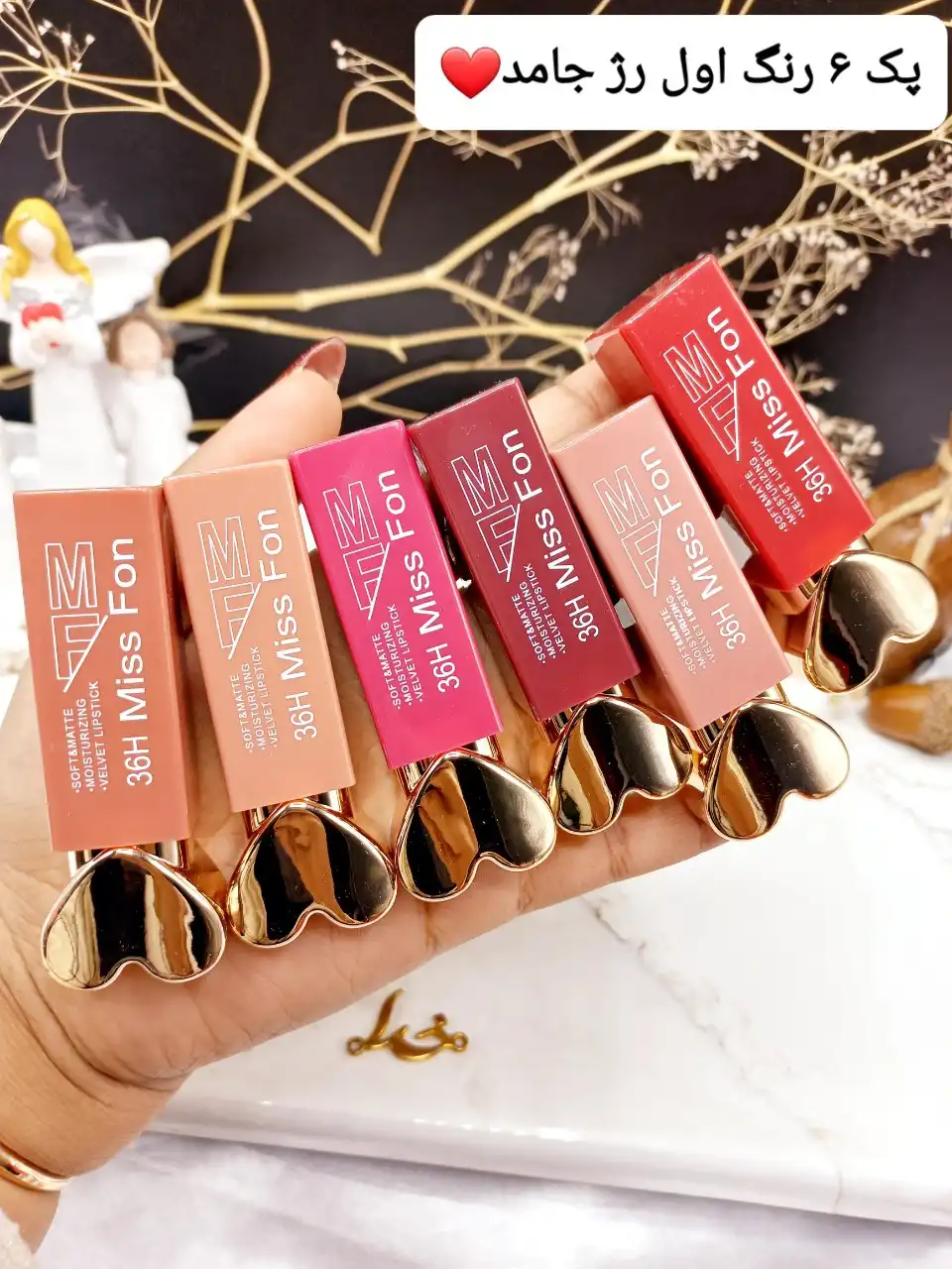 پک 6 تایی رژ جامد ضد آب 24 ساعته برند MISS FON کد ST960