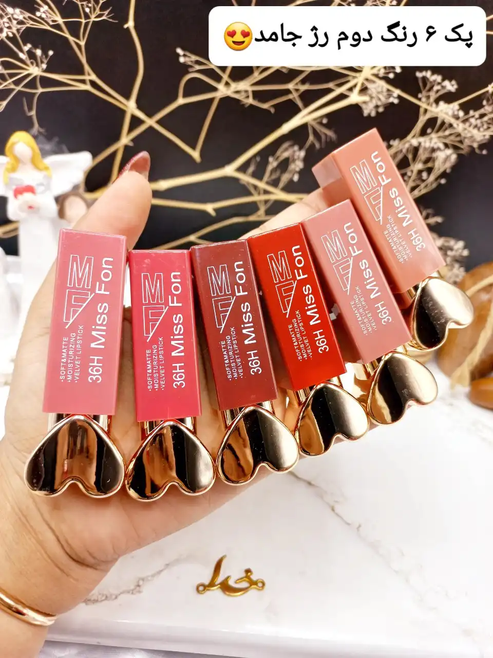 پک 6 تایی رژ جامد ضد آب 24 ساعته برند MISS FON کد ST960